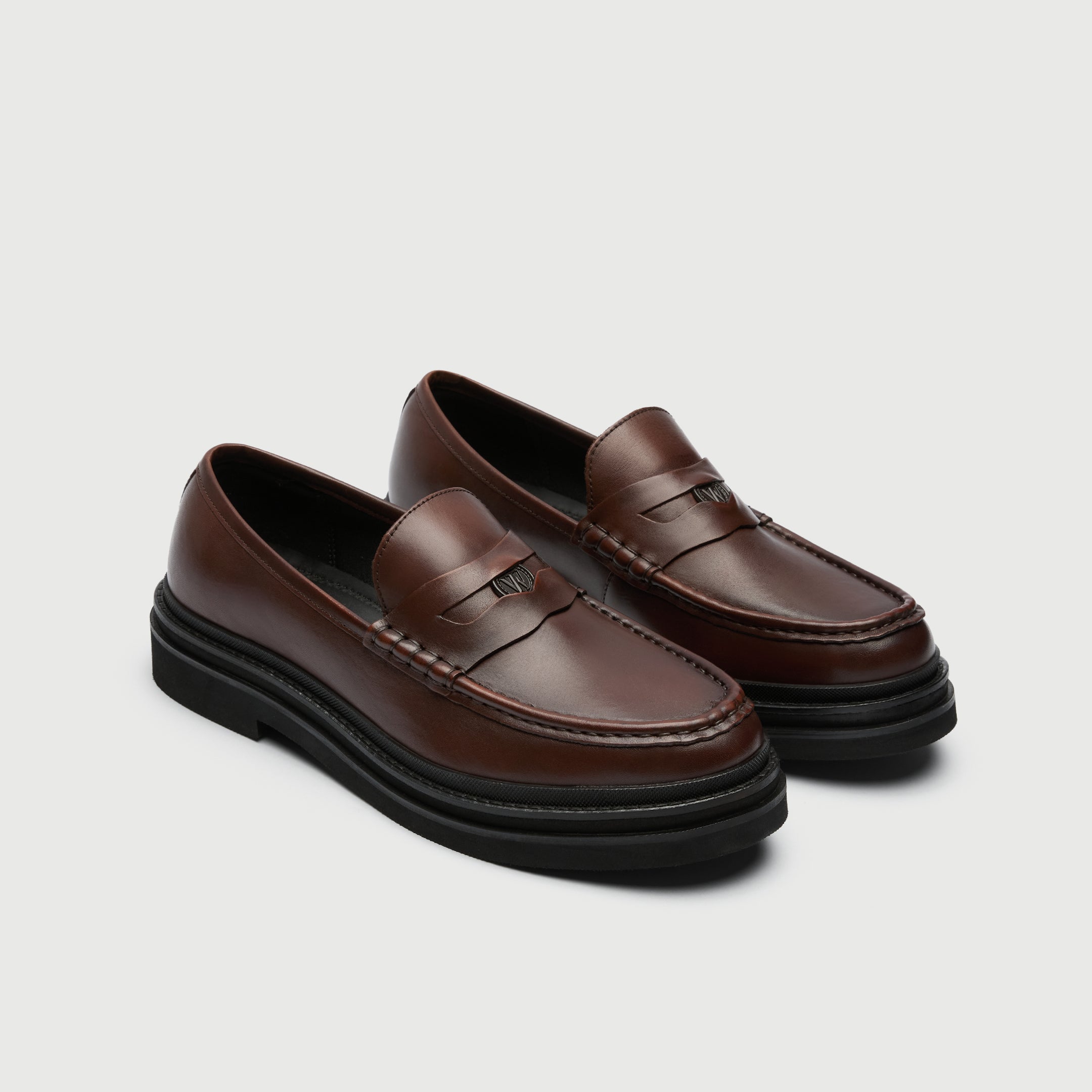 Walk London Mens Brooklyn Penny Loafer in Brown Leather