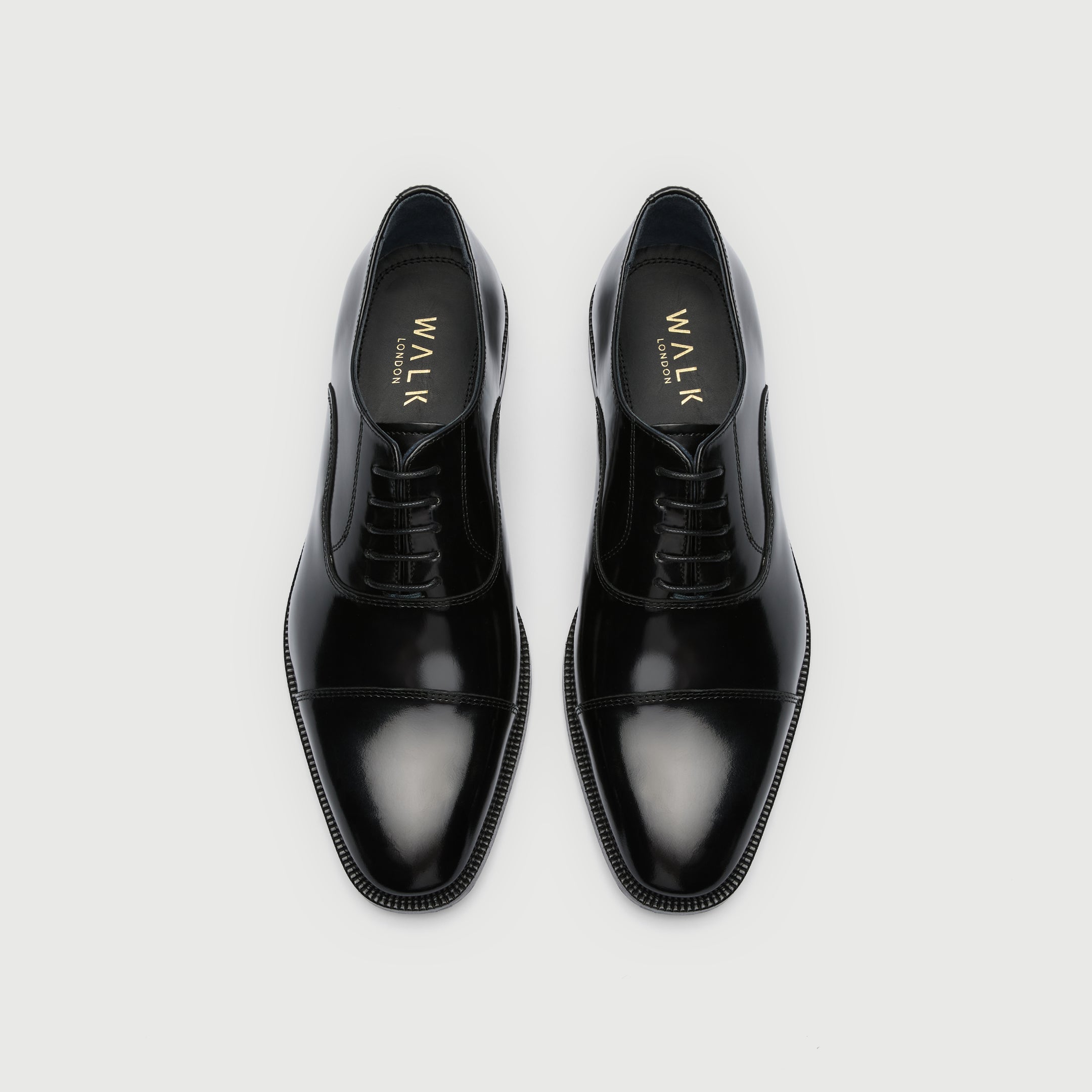 Walk London Mens Eton Oxford Toe-Cap in Smooth Black Leather