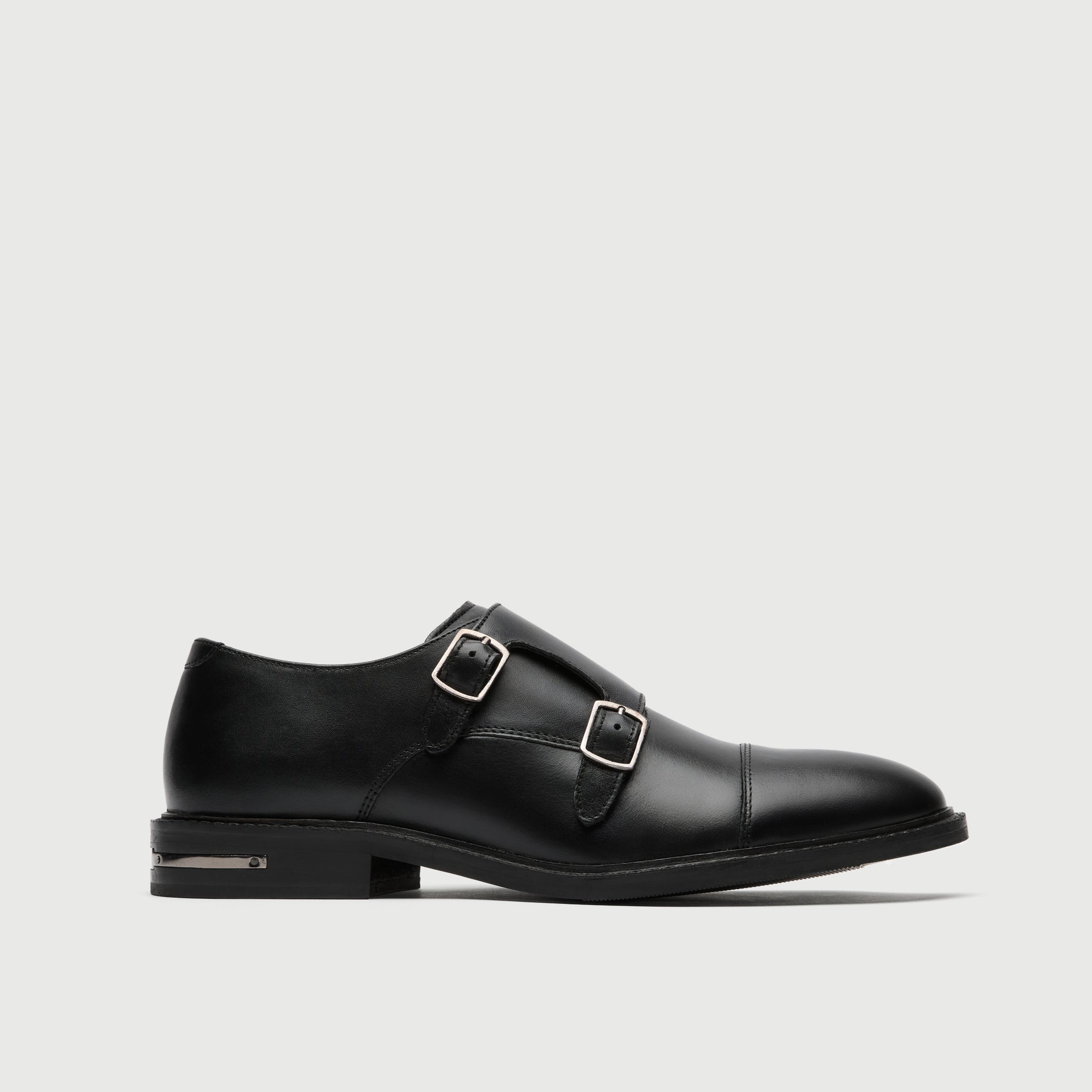 Walk London Mens Oliver Monk Strap Shoe in Black Leather