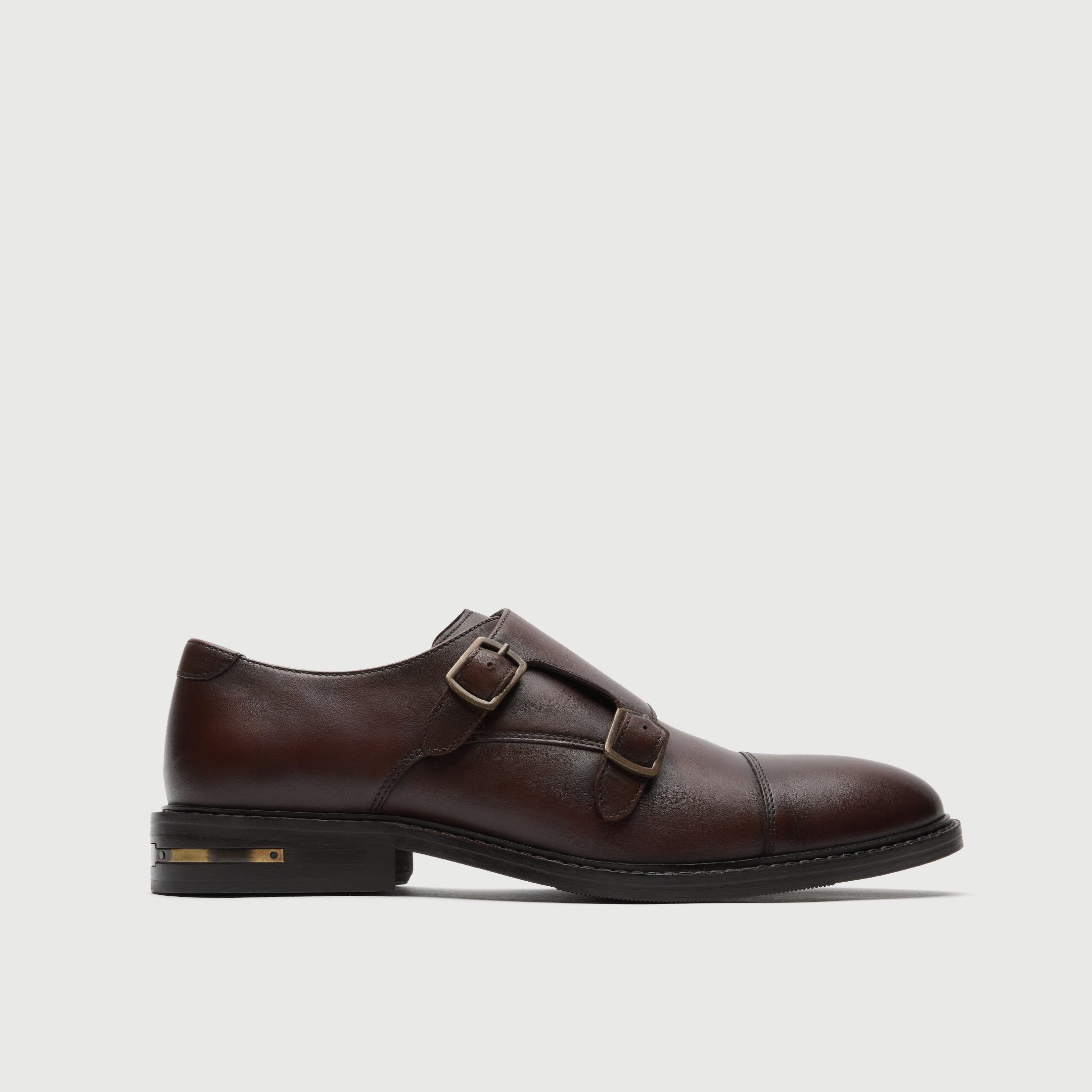 Walk London Mens Oliver Monk Strap Shoe in Brown Leather