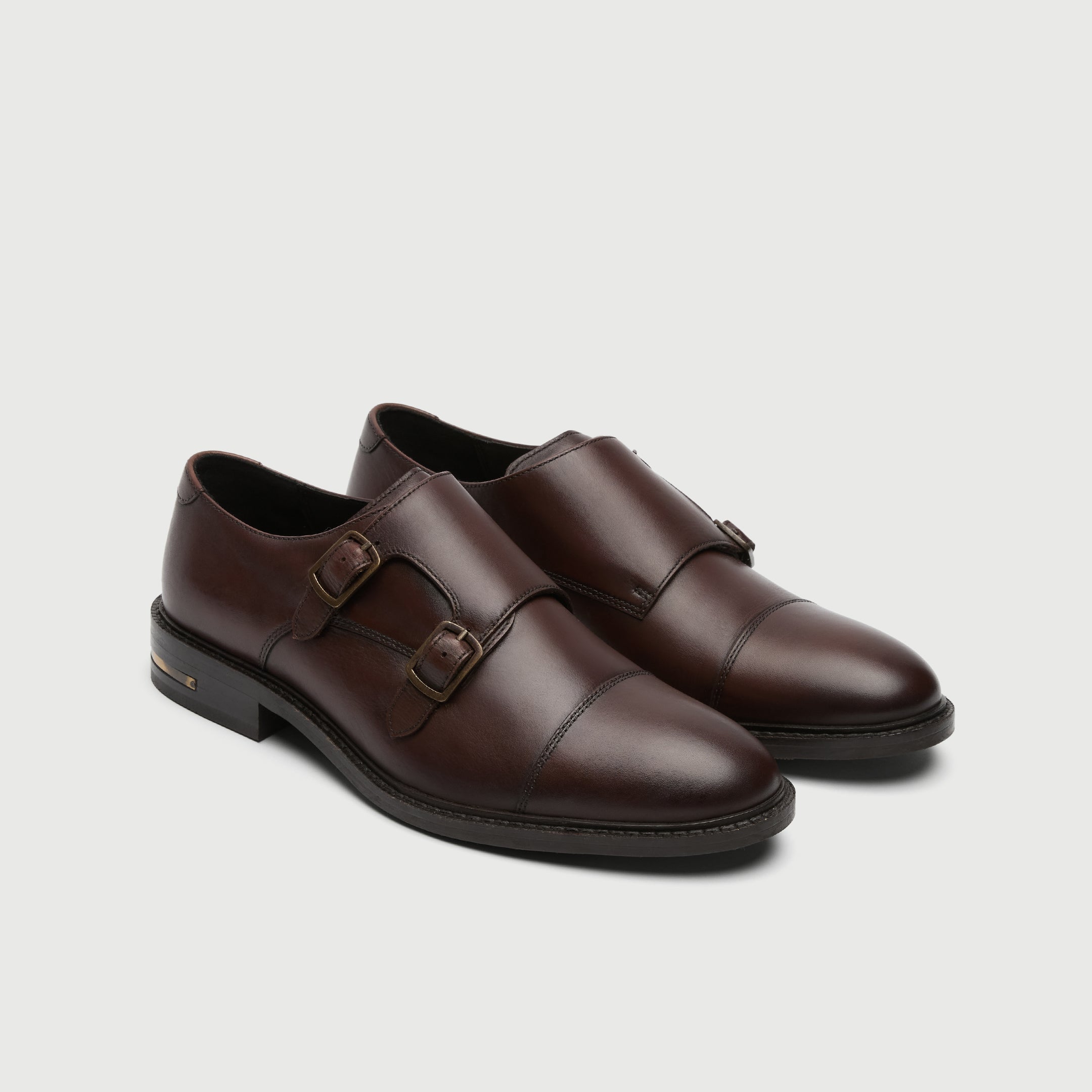 Walk London Mens Oliver Monk Strap Shoe in Brown Leather