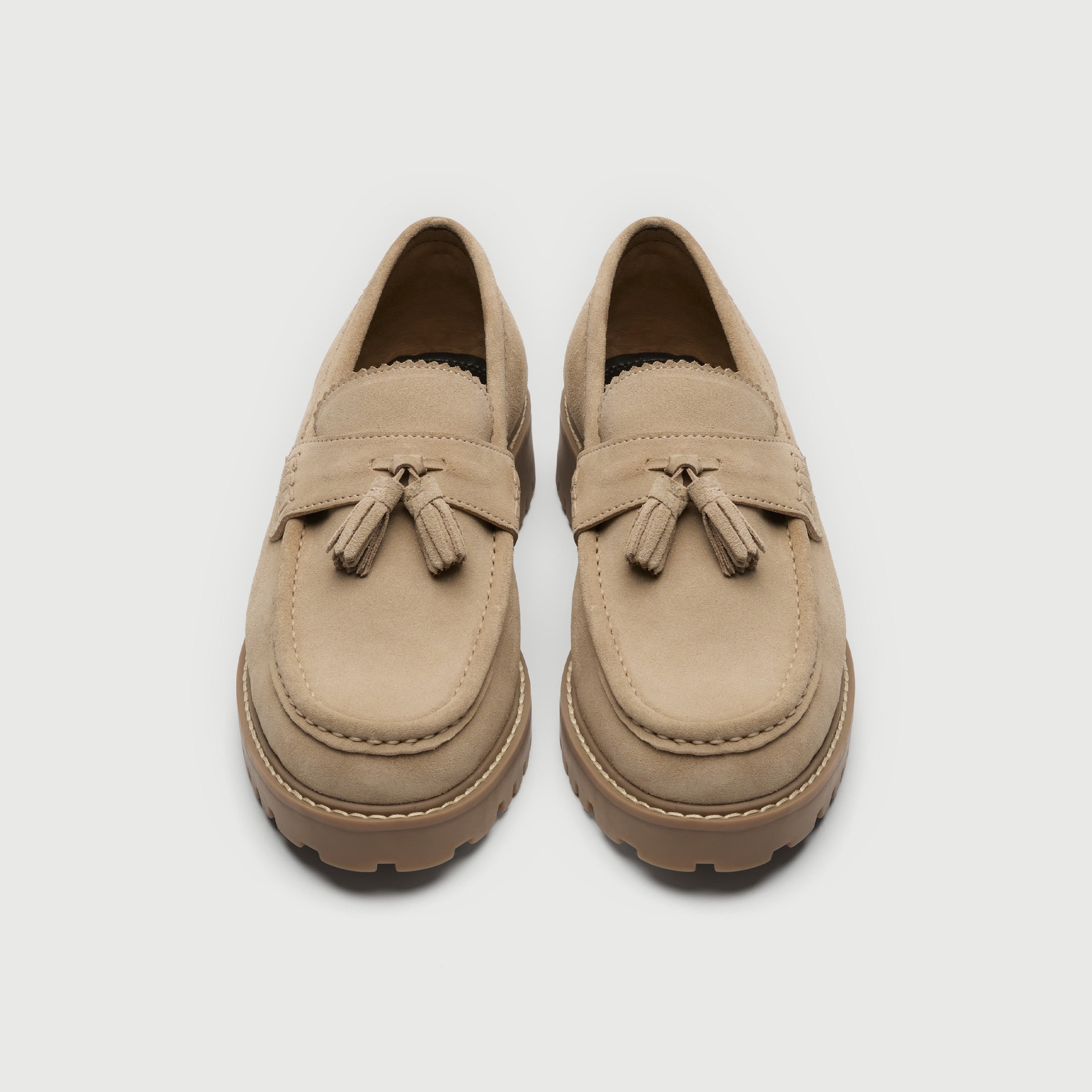 Walk London Mens Sean Tassel Loafer in Stone Suede