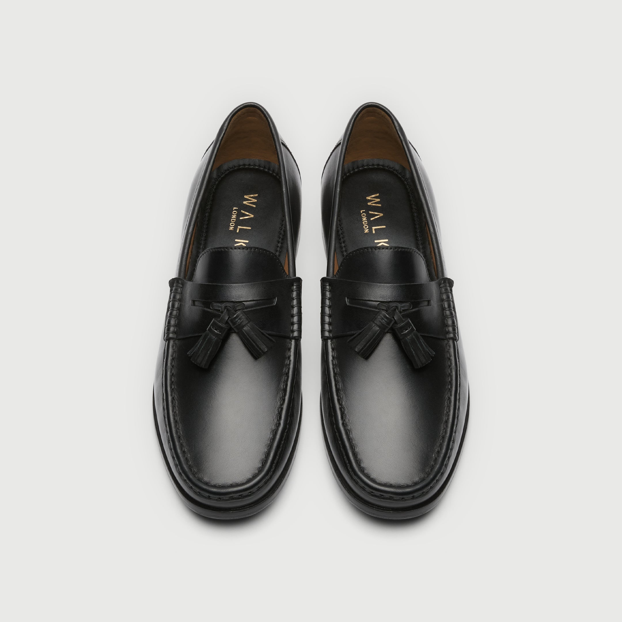 Walk London Mens Tino Tassel Loafer in Black Leather