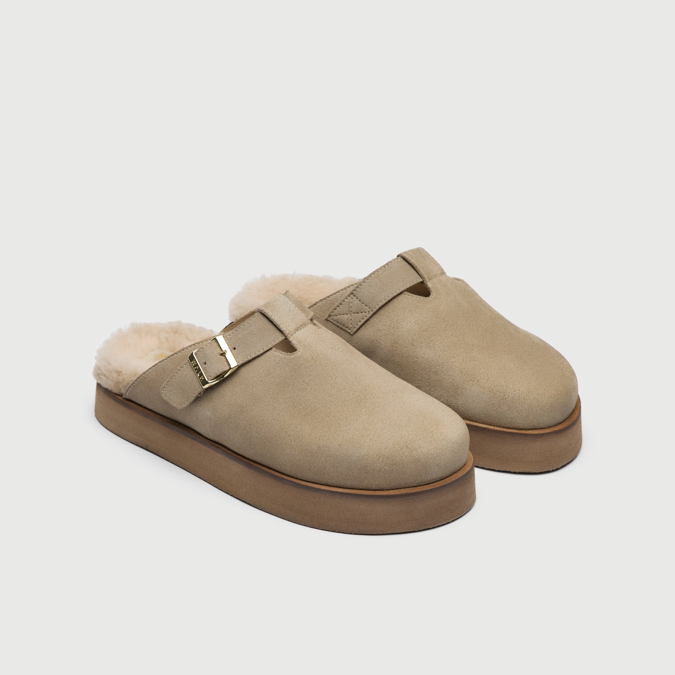 Walk London Women's Barca Fur Clog in Stone Suede