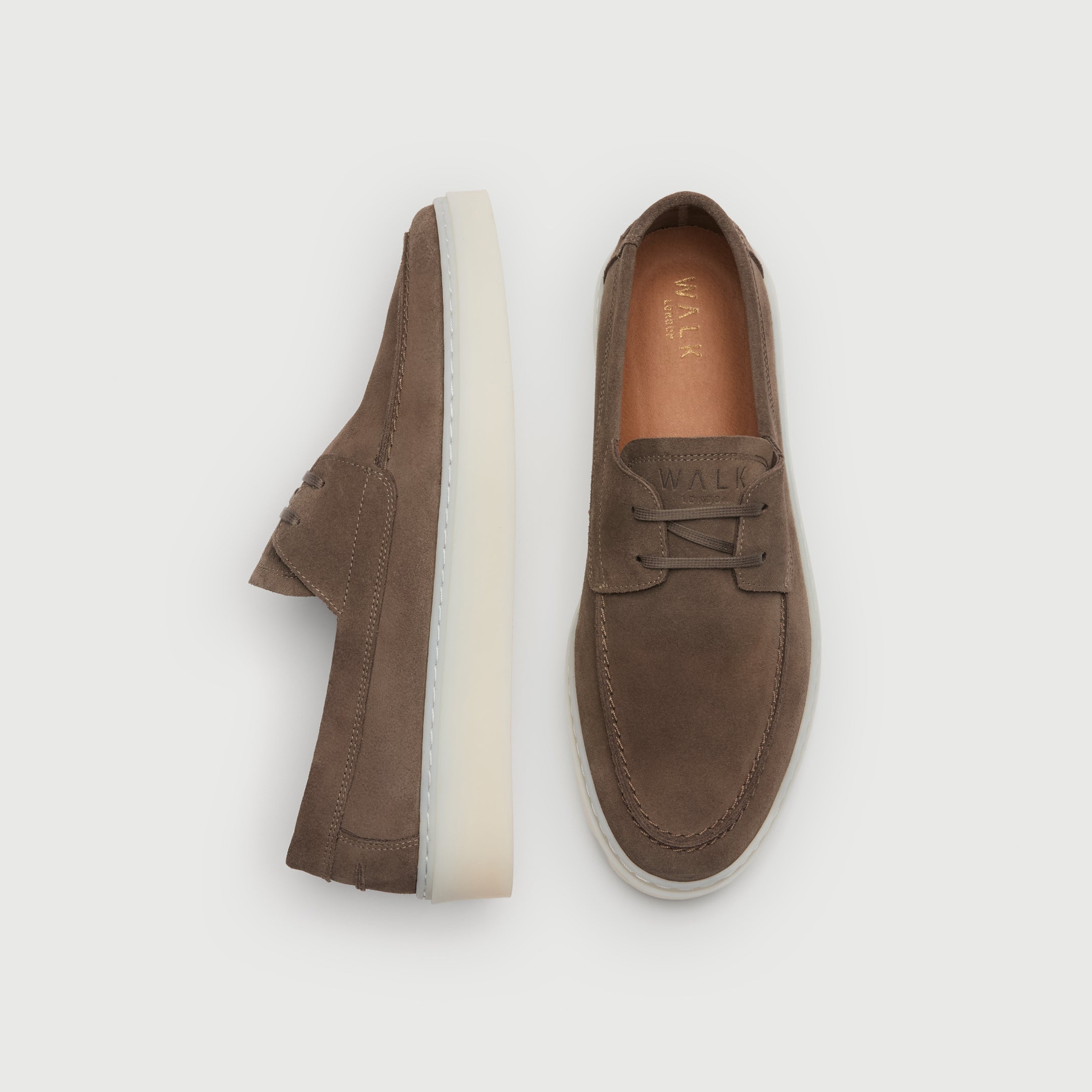 Walk London Mens Cannes Boat Shoe | Taupe Suede