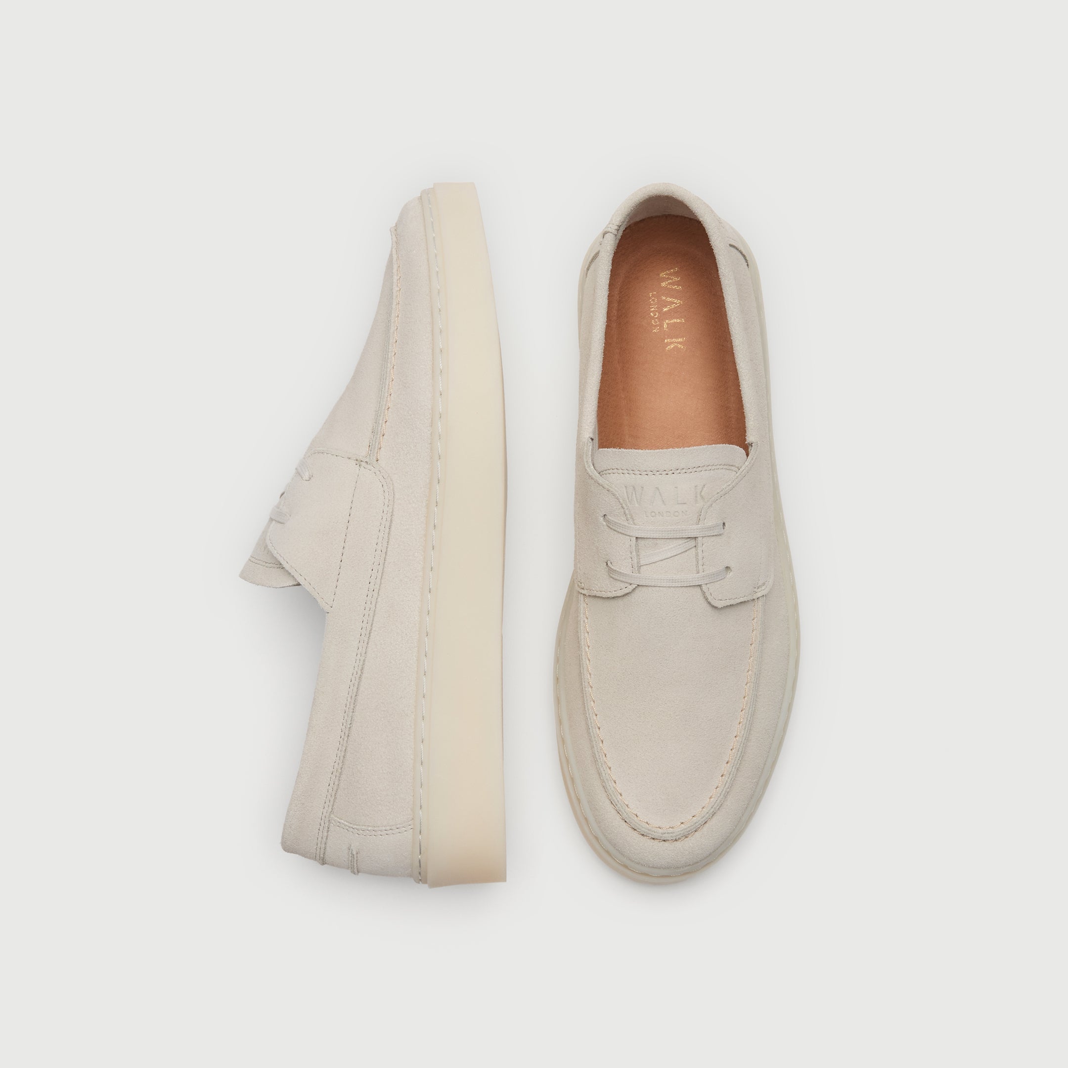 Walk London Mens Cannes Boat Shoe | White Suede