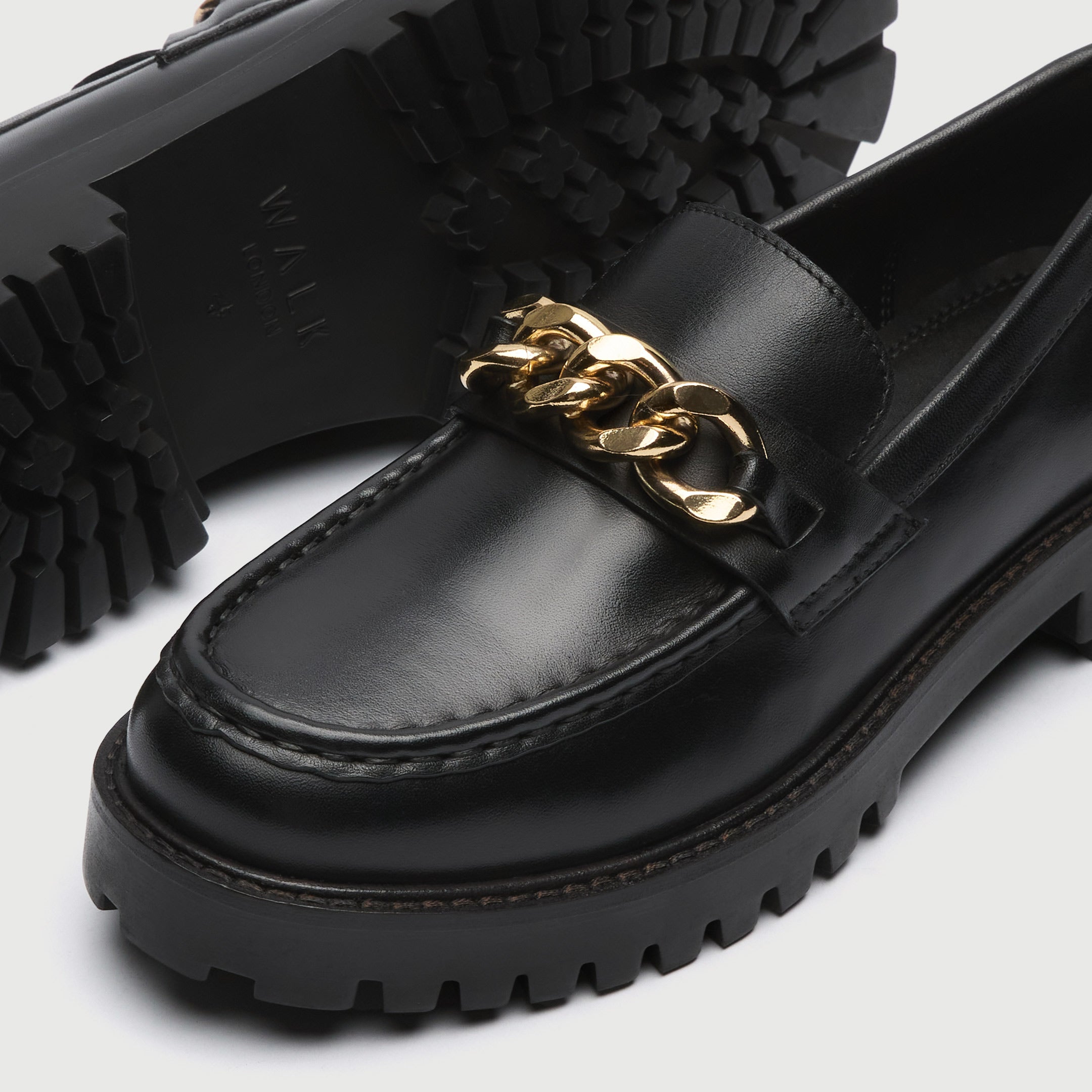 Womens Clara Chain Loafer in Black Leather