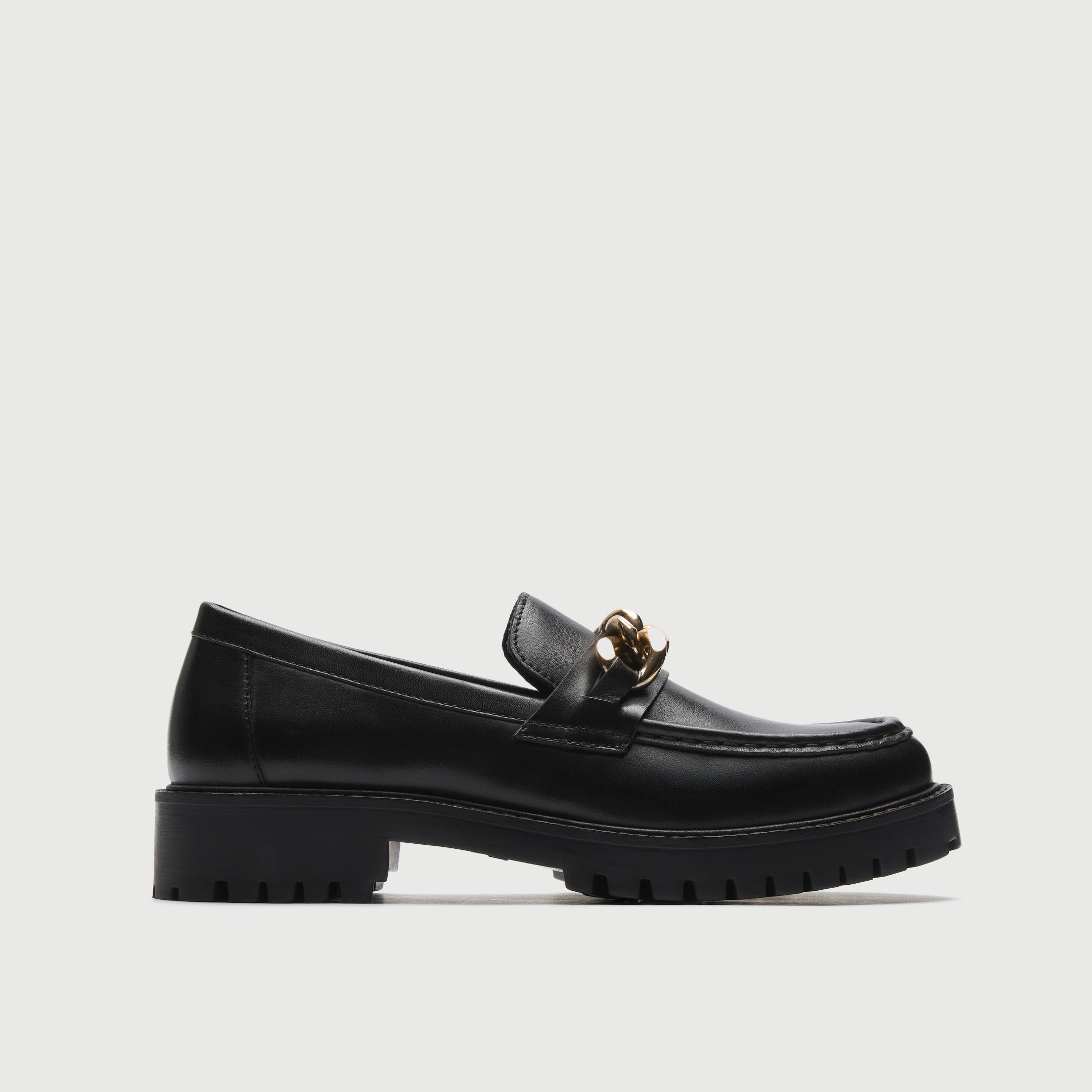 Womens Clara Chain Loafer in Black Leather