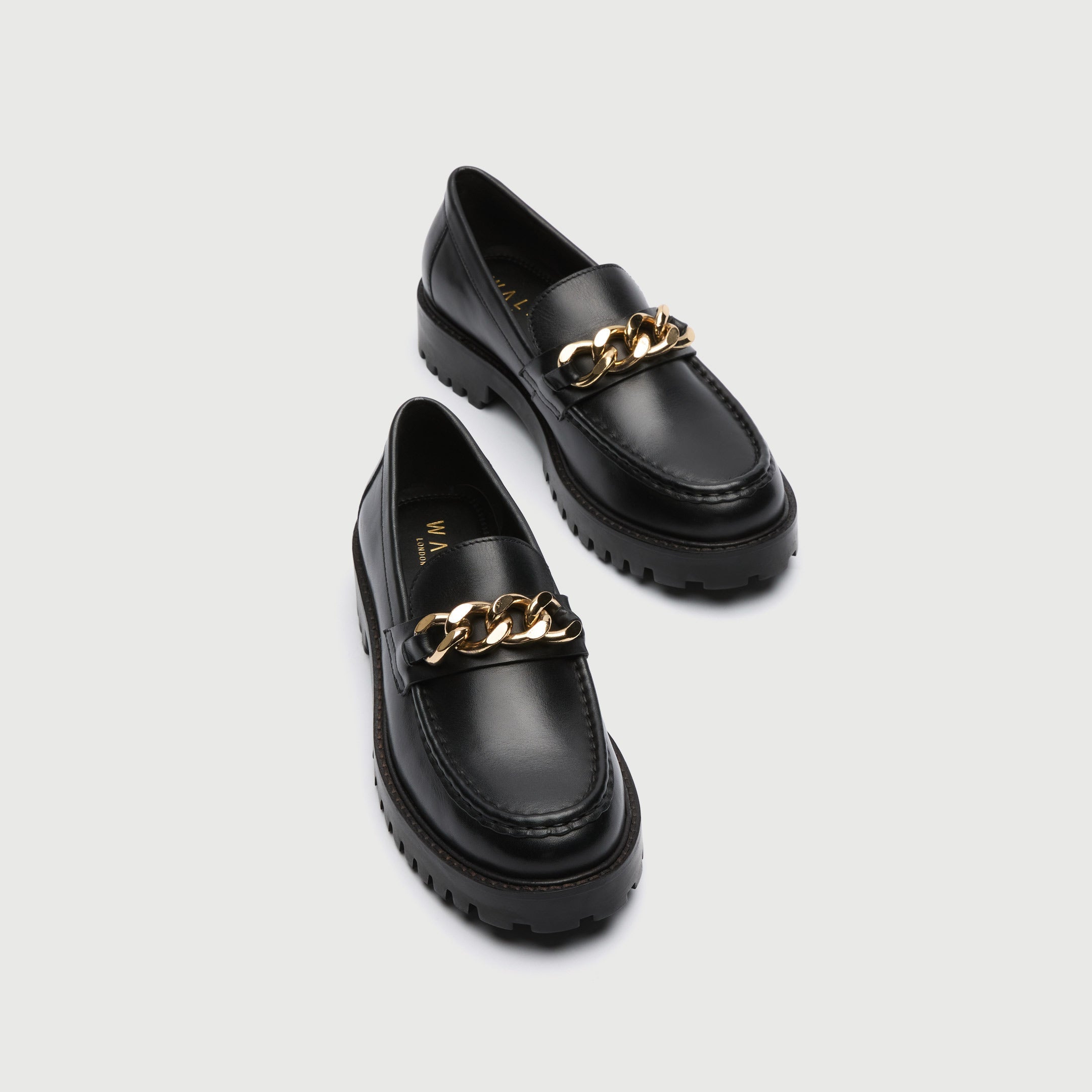 Womens Clara Chain Loafer in Black Leather