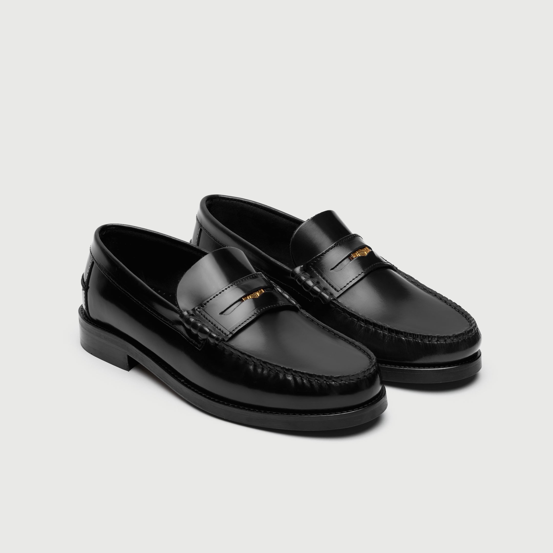 Walk London Mens Dalston Penny Loafer in High Shine Black Leather