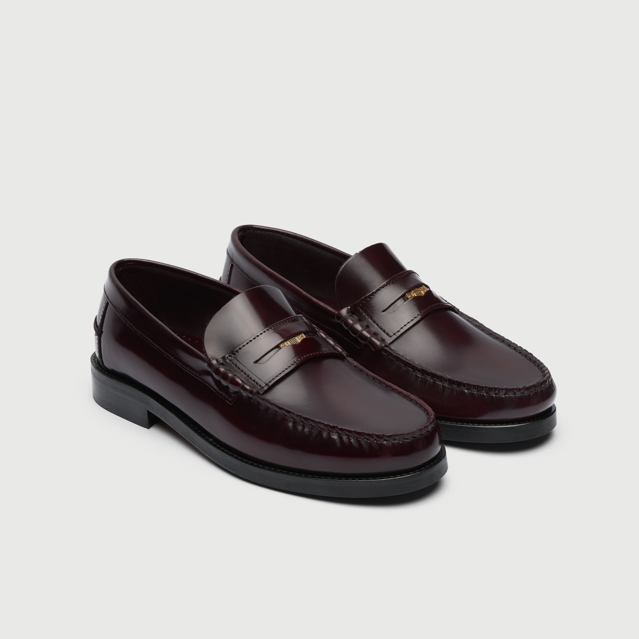 Walk London Mens Dalston Penny Loafer in High Shine Burgundy Leather