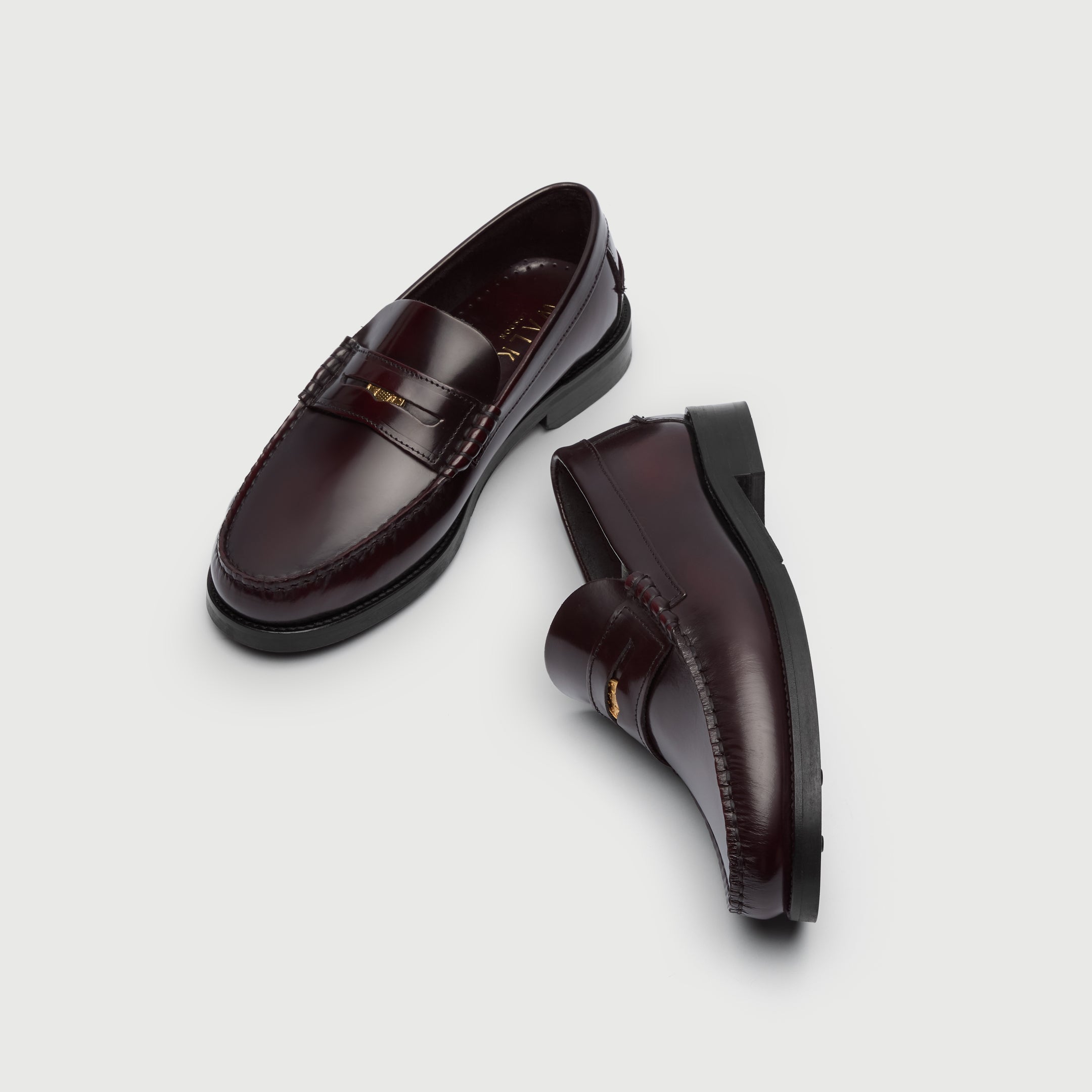 Walk London Mens Dalston Penny Loafer in High Shine Burgundy Leather