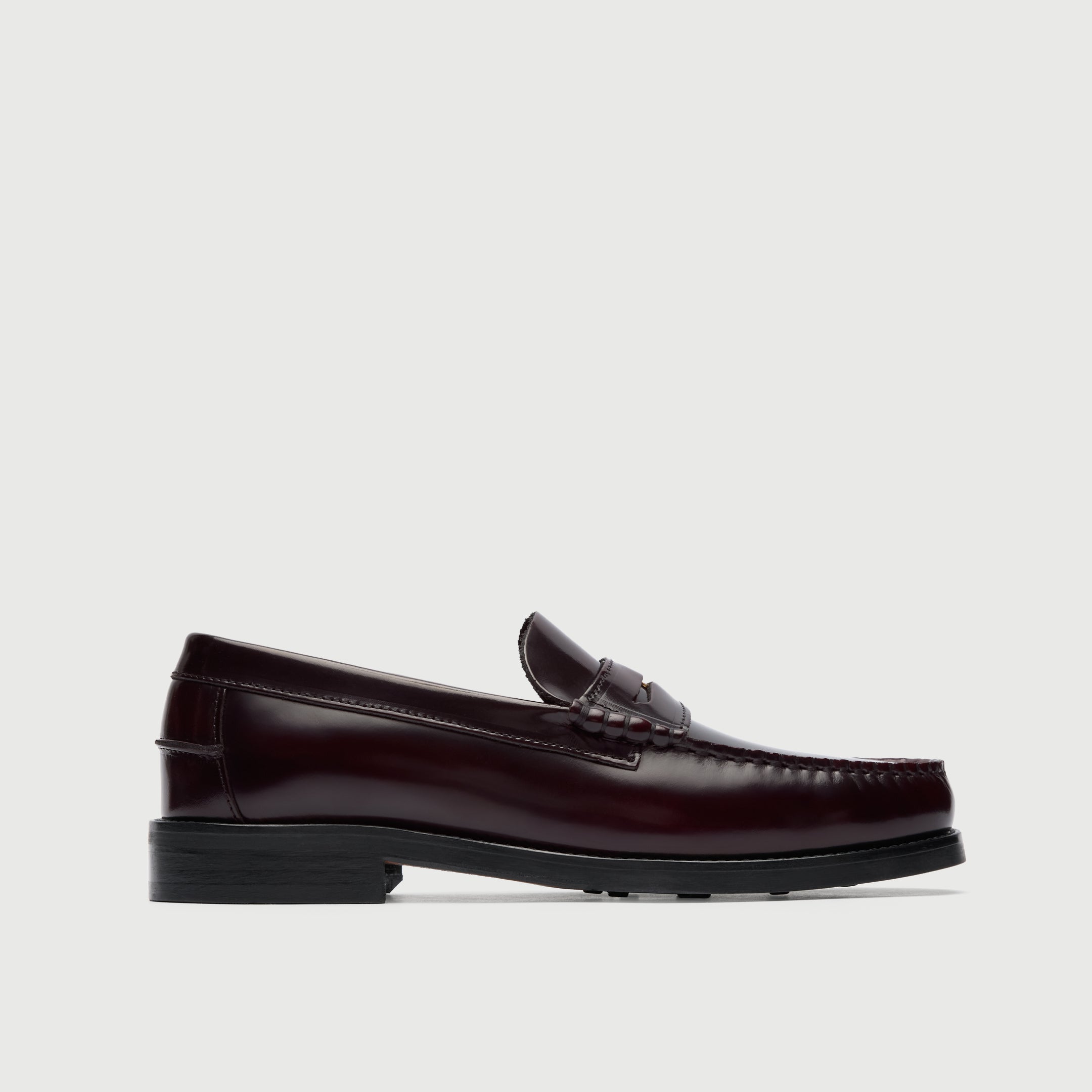 Walk London Mens Dalston Penny Loafer in High Shine Burgundy Leather