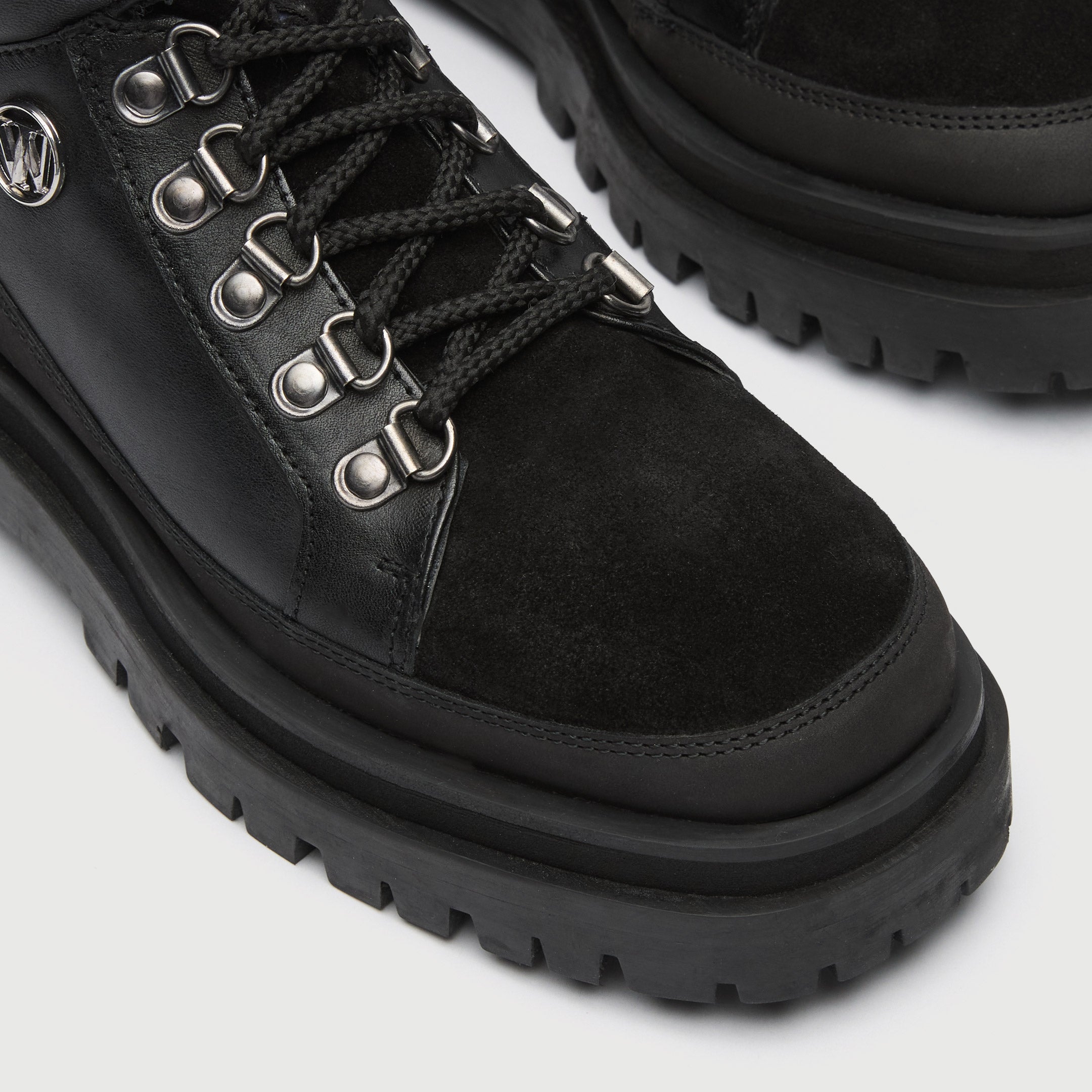 Walk London Women's Dana Hiking Boot in Black Leather