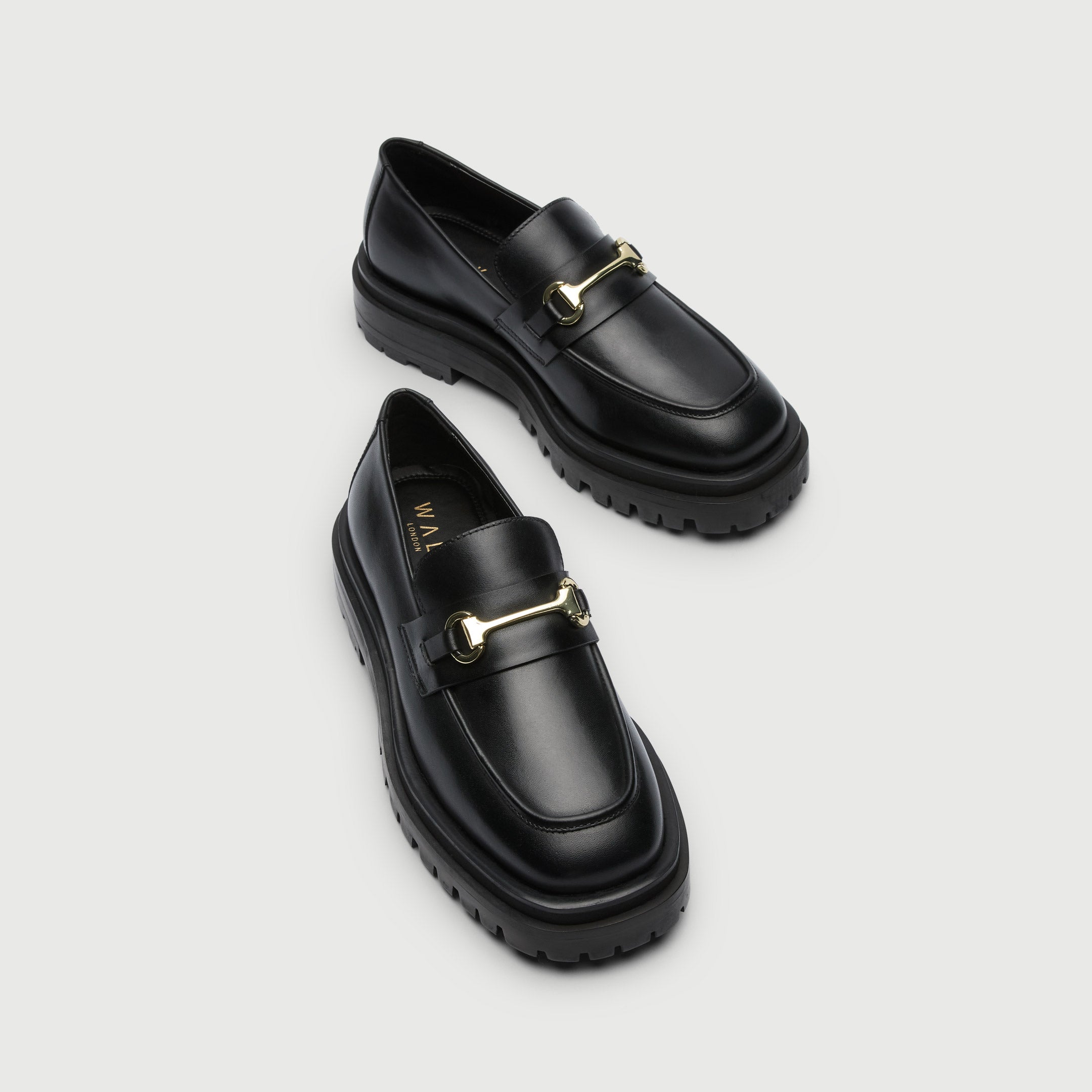 Walk London Womens Dana Trim Loafer in Black Leather