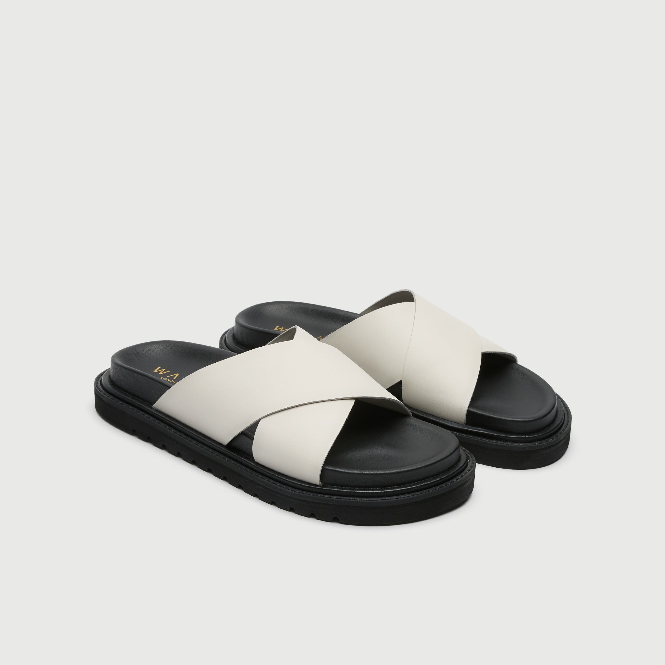 Walk London Mens Ezra Cross Strap Sandal in Off White Leather