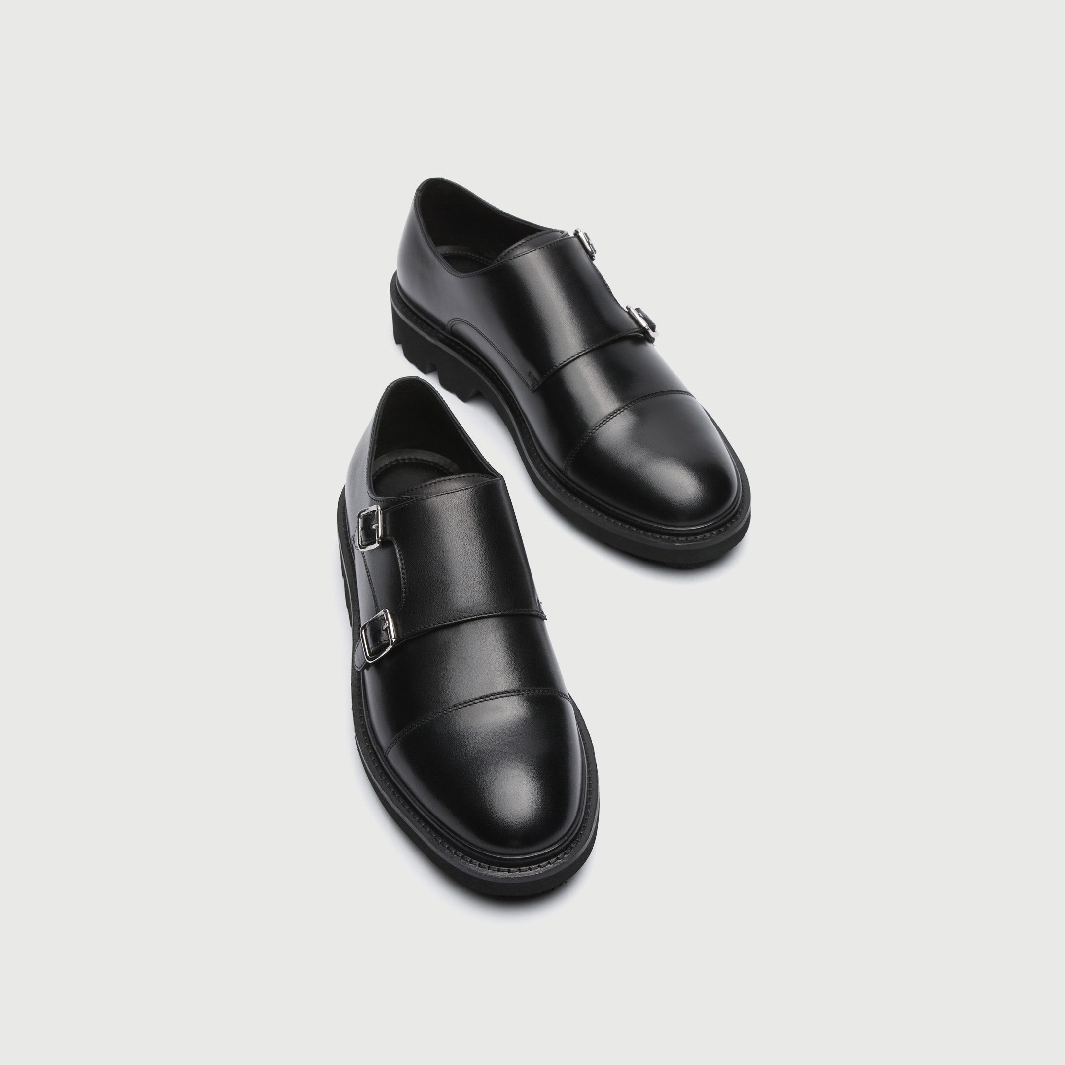 WALK London Mens Felix Monk Strap in Black Leather