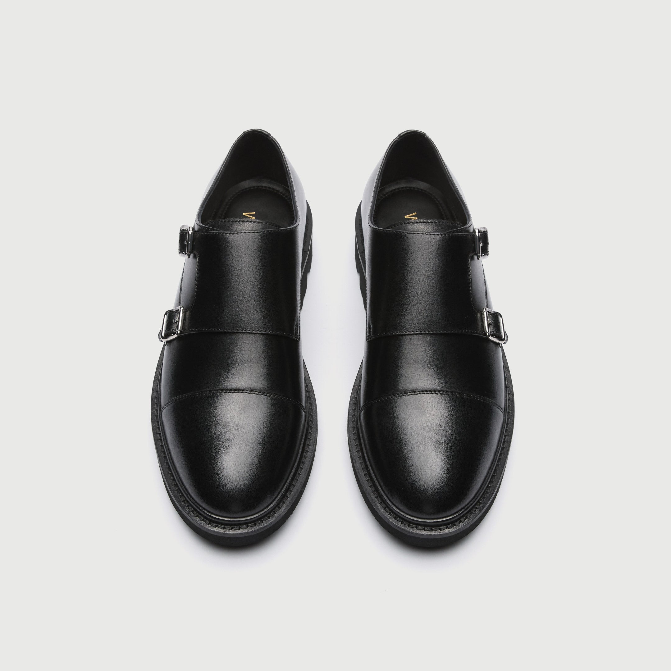 WALK London Mens Felix Monk Strap in Black Leather