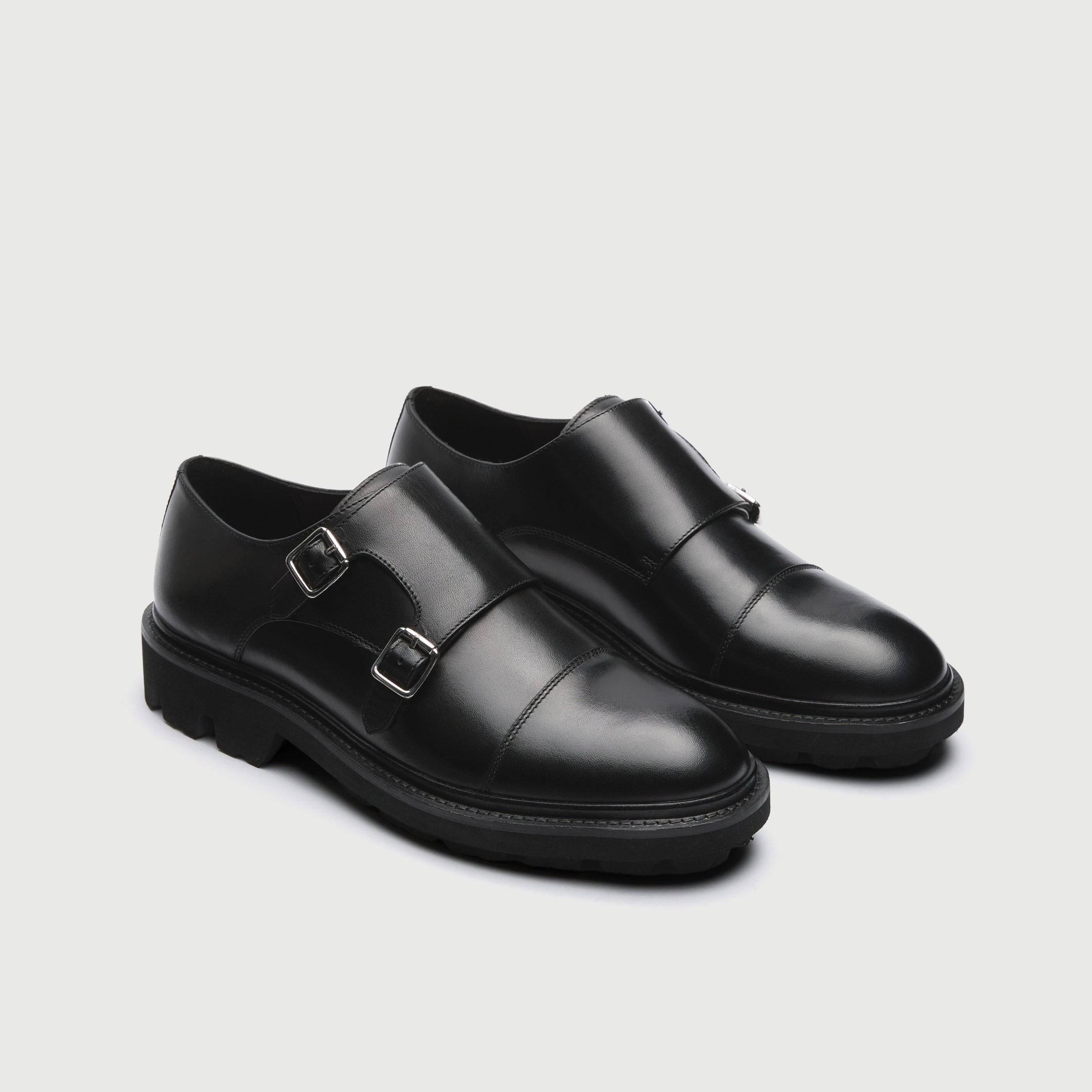 WALK London Mens Felix Monk Strap in Black Leather