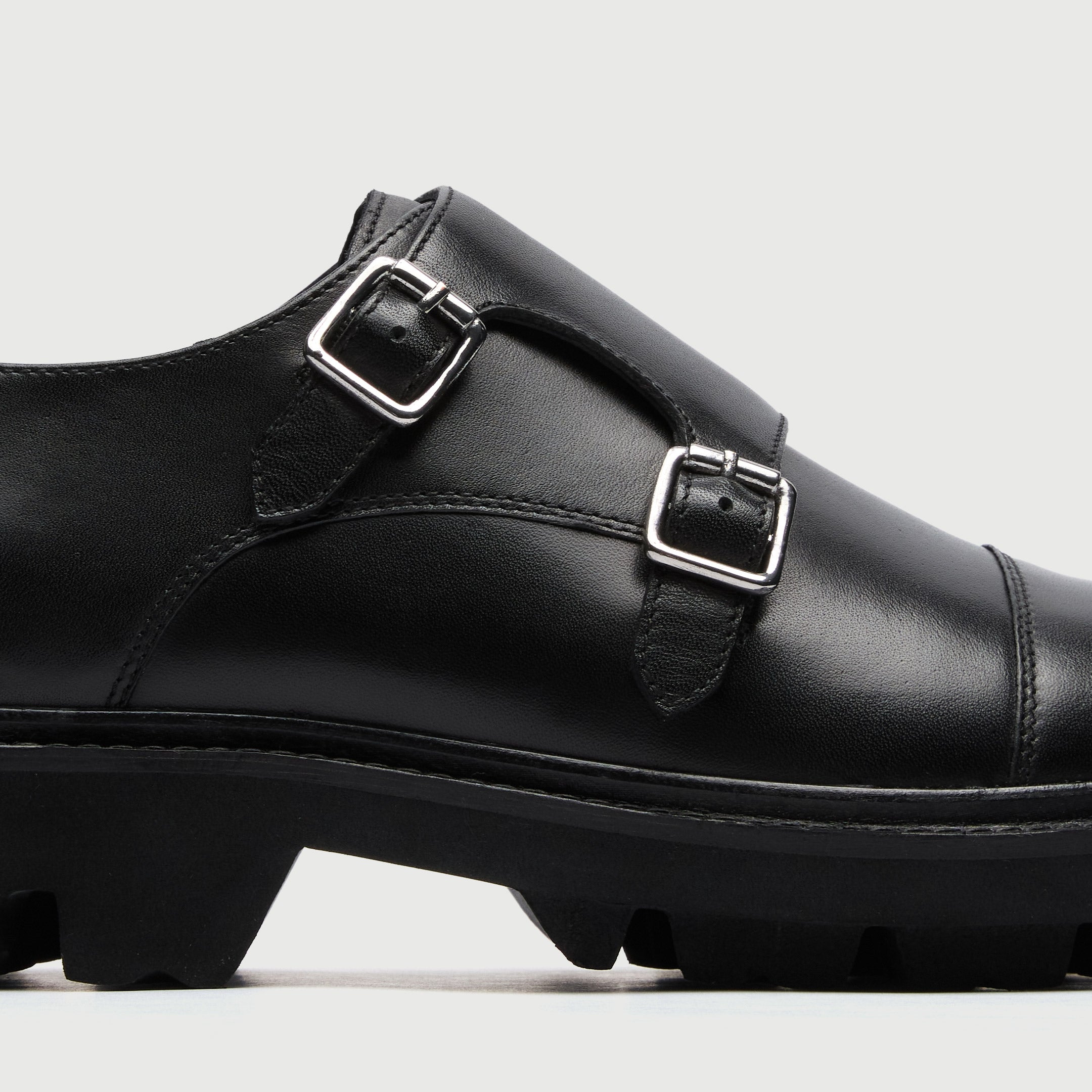 WALK London Mens Felix Monk Strap in Black Leather