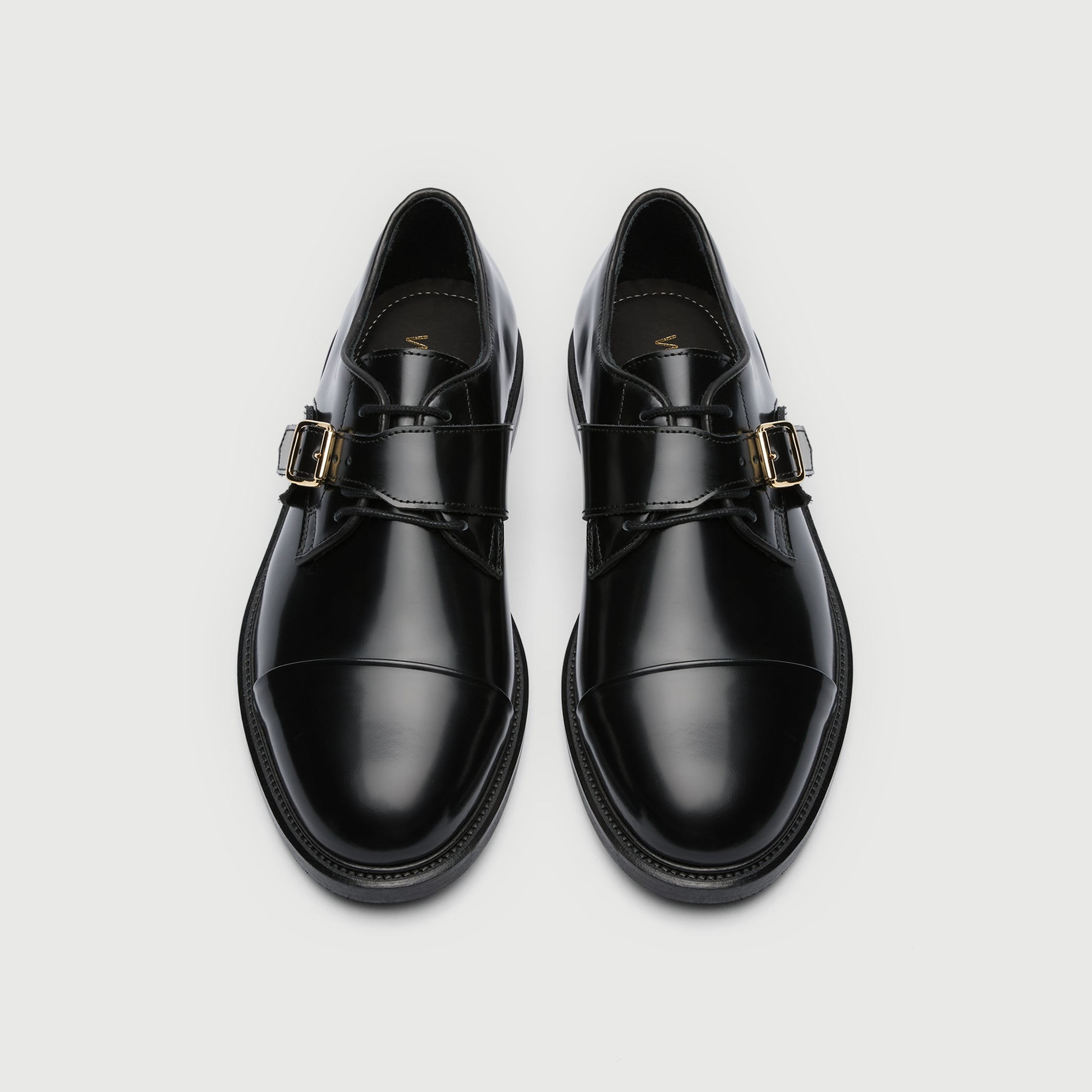 Walk London Mens Greenwich Buckle Shoe in Smooth Black Leather