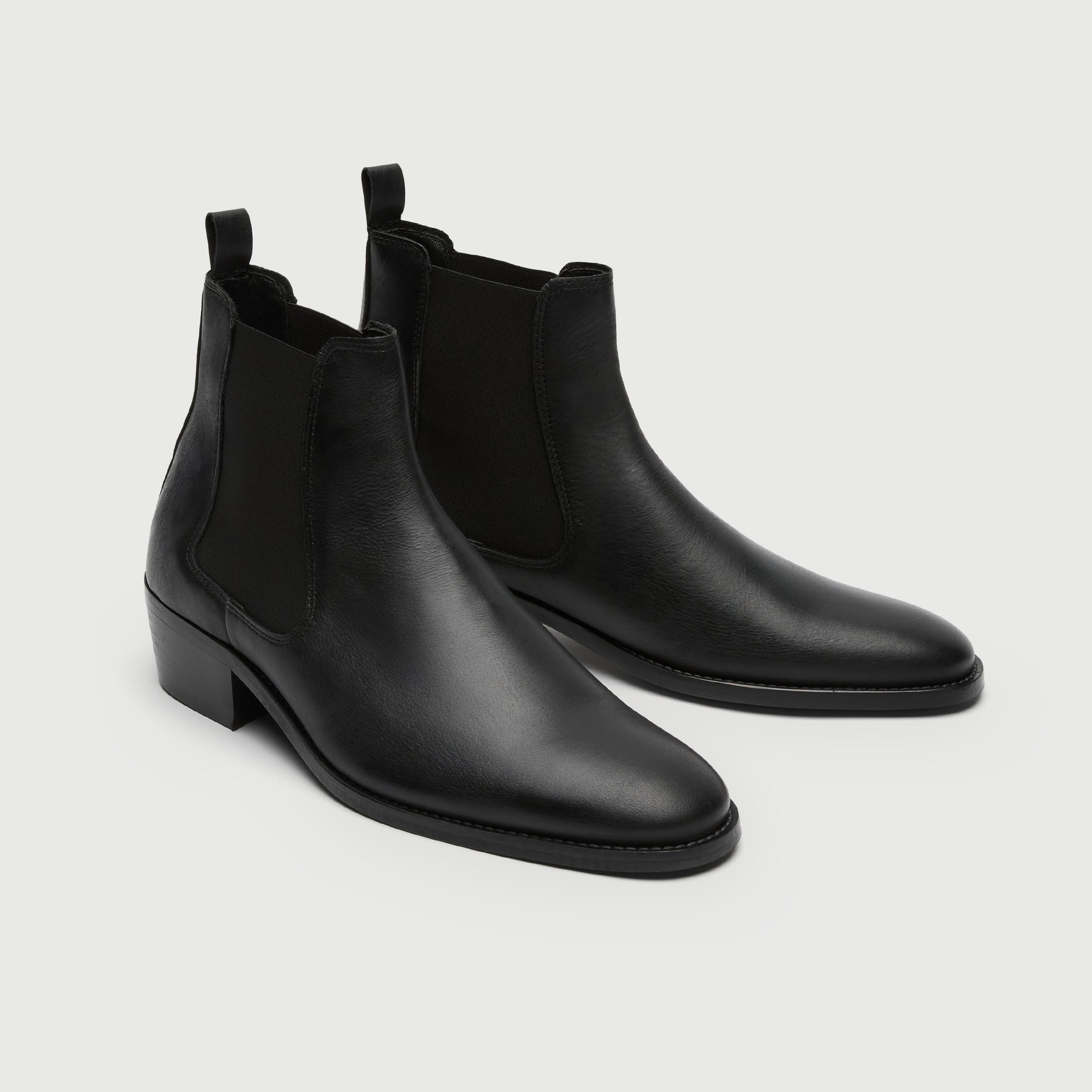 Walk London Mens Hoxton Cuban Heel Chelsea Boot in Black Leather