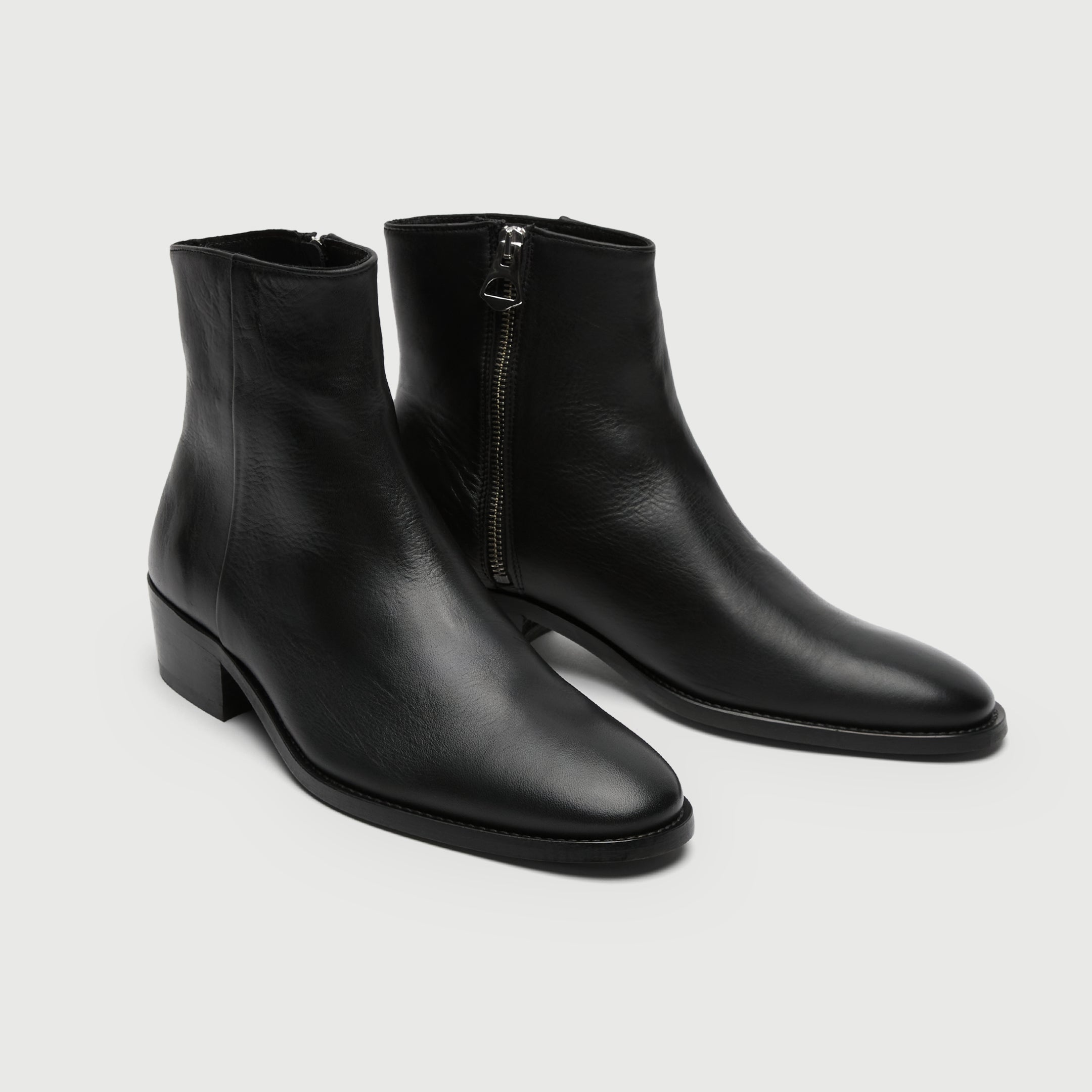 Walk London Mens Hoxton Zip Up Cuban Heel Boot in Black Leather