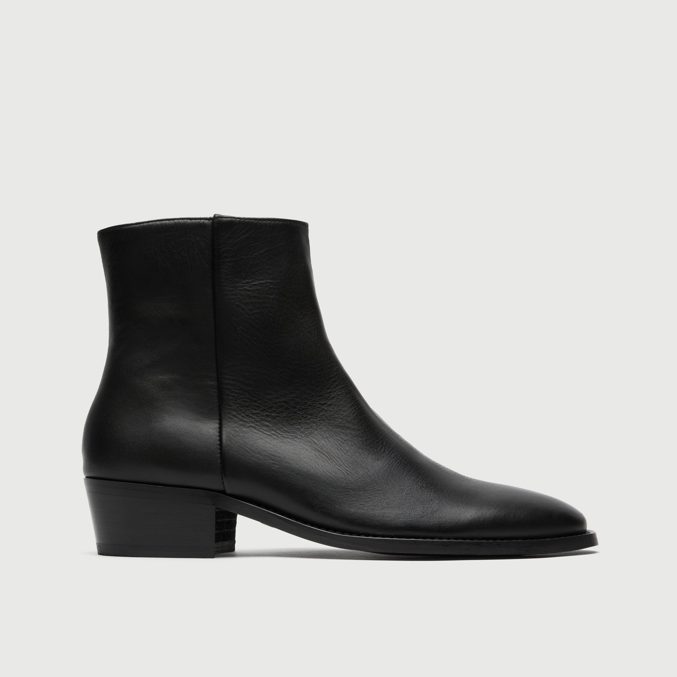 Walk London Hoxton Zip Up Cuban Heel Boot Black Leather