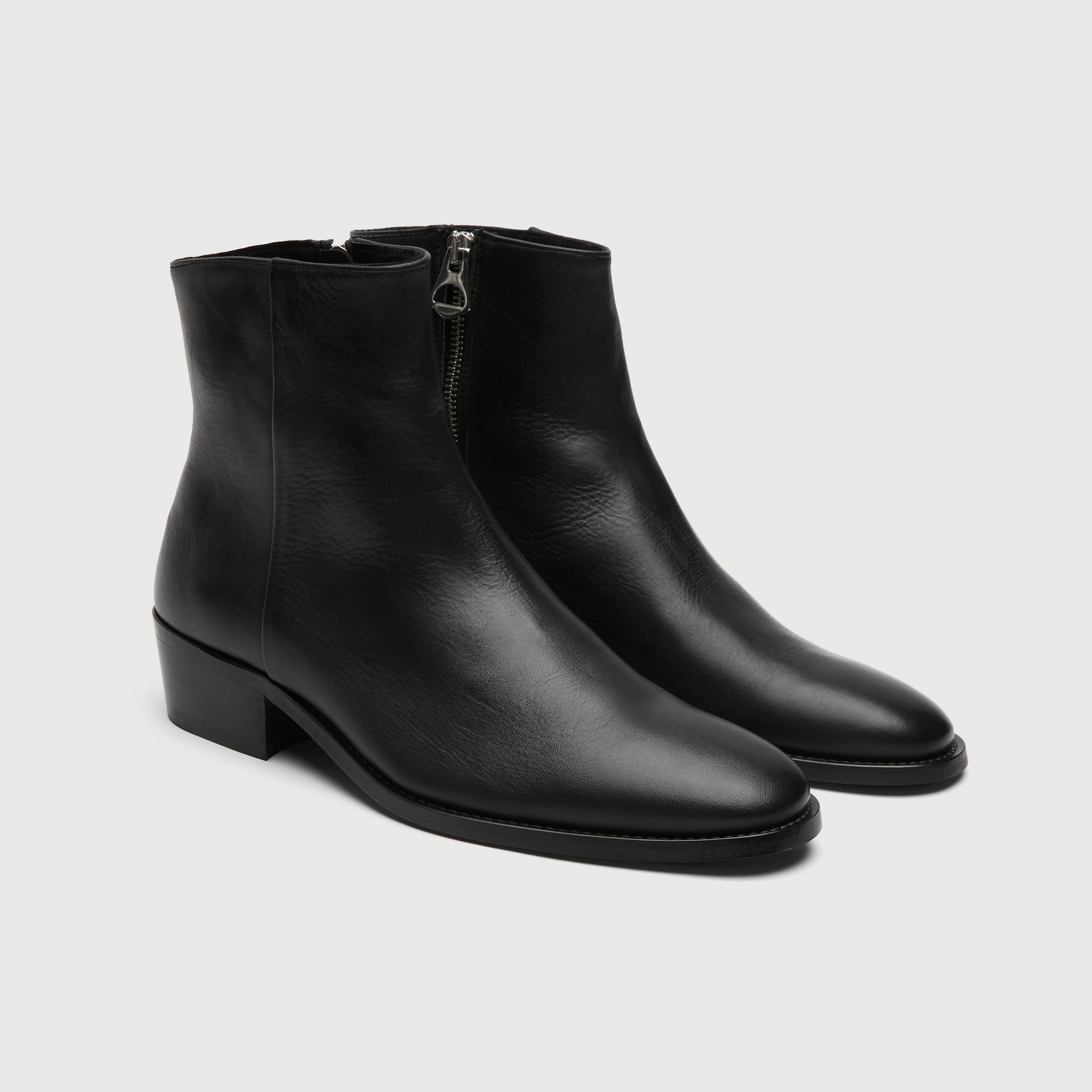 Walk London Mens Hoxton Zip Up Cuban Heel Boot in Black Leather