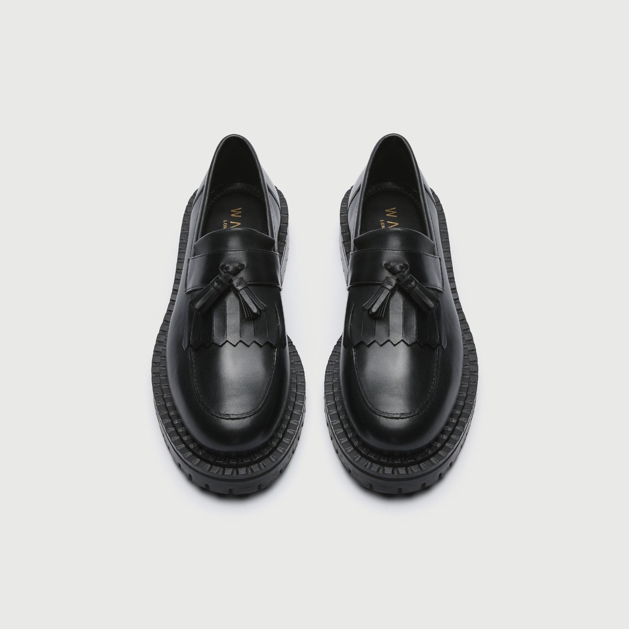 WALK London Mens Jagger Tassel Loafer in Black Leather