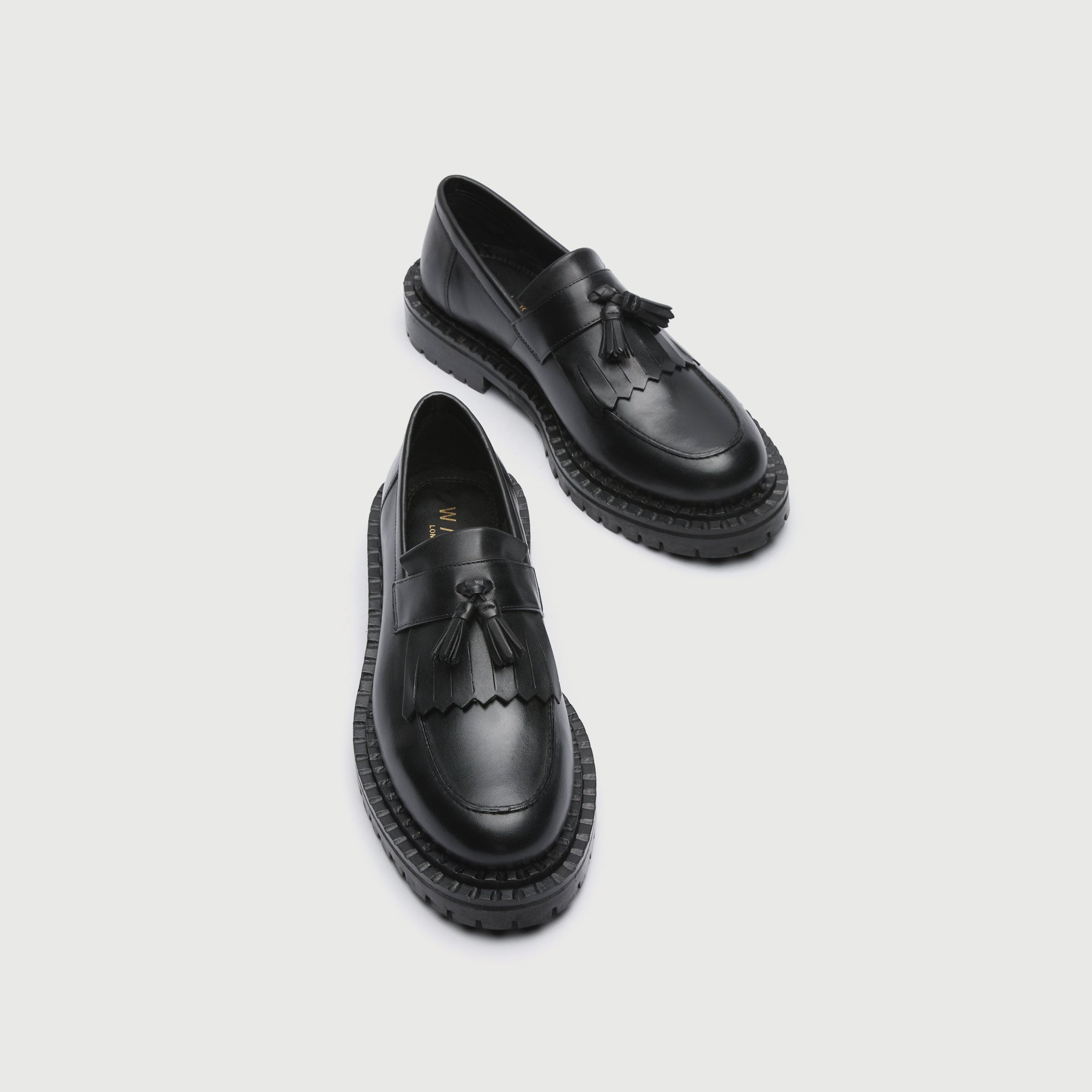 WALK London Mens Jagger Tassel Loafer in Black Leather