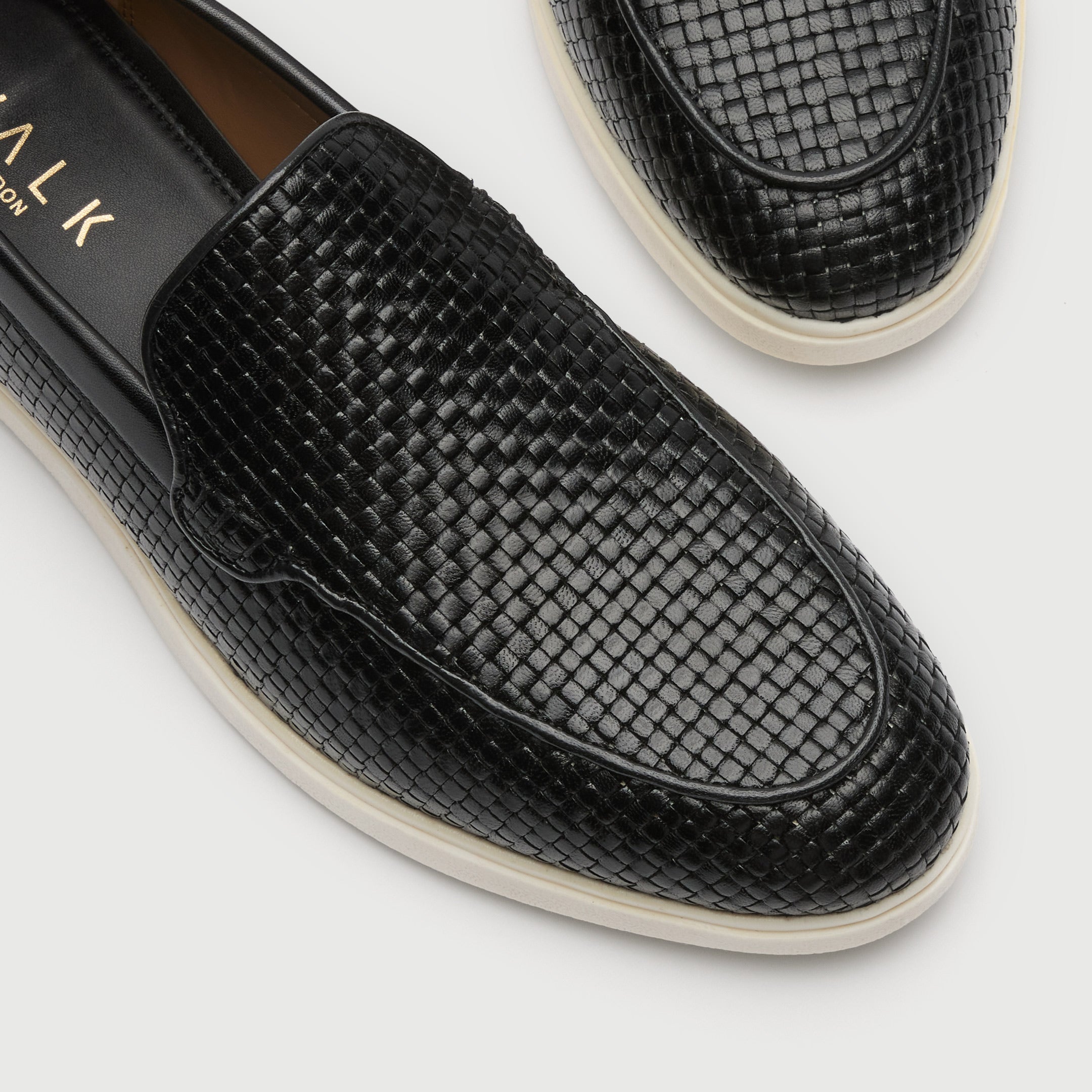 Walk London Mens Joshua Slip On in Black Woven Leather