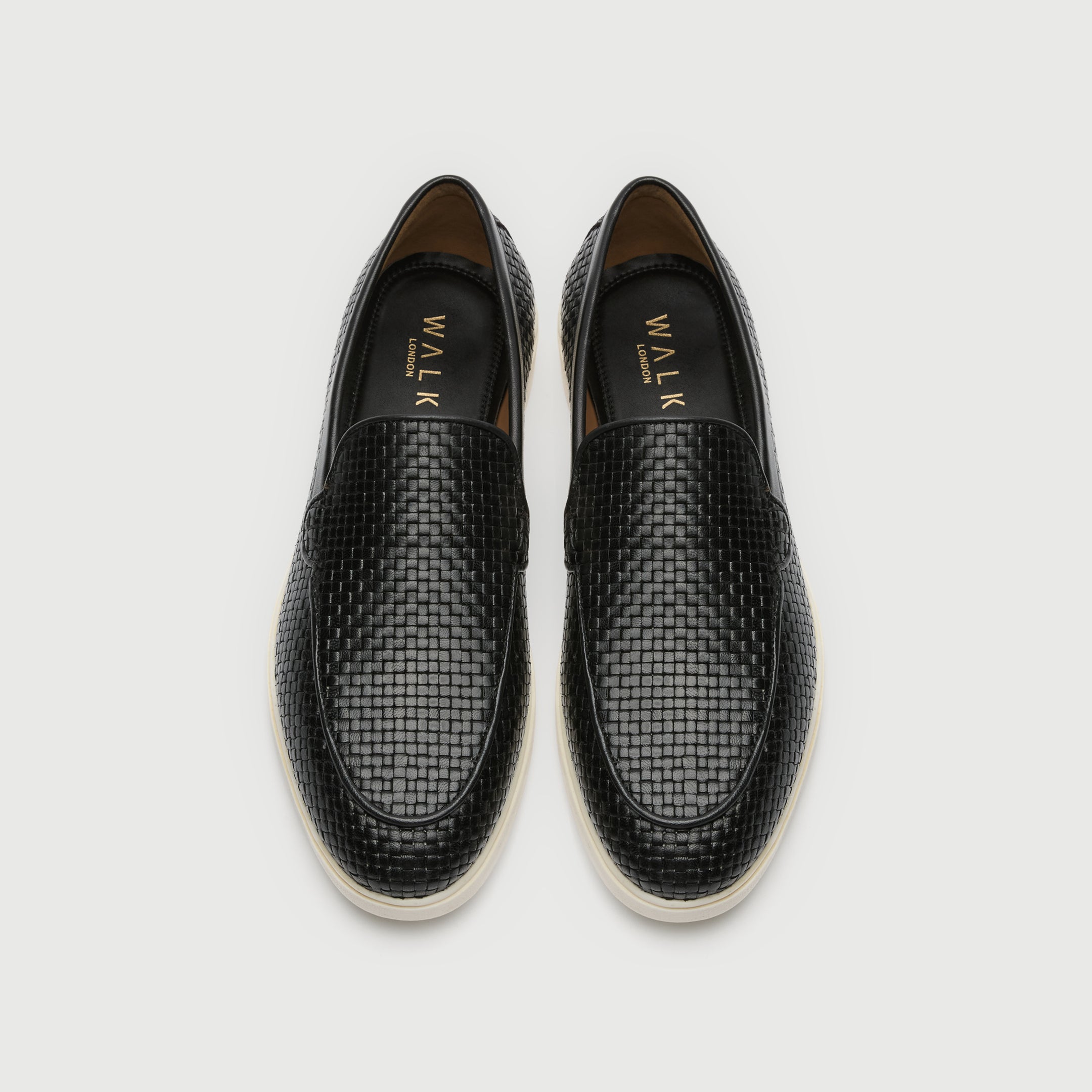 Walk London Mens Joshua Slip On in Black Woven Leather