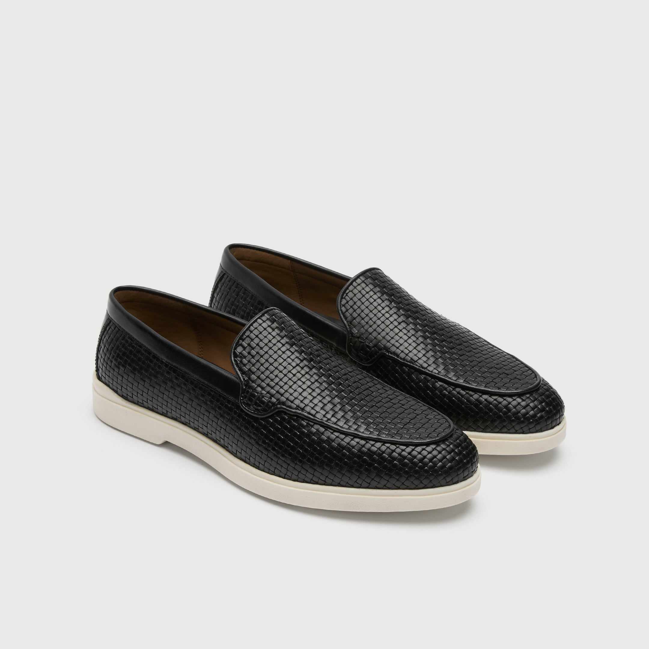 Walk London Mens Joshua Slip On in Black Woven Leather