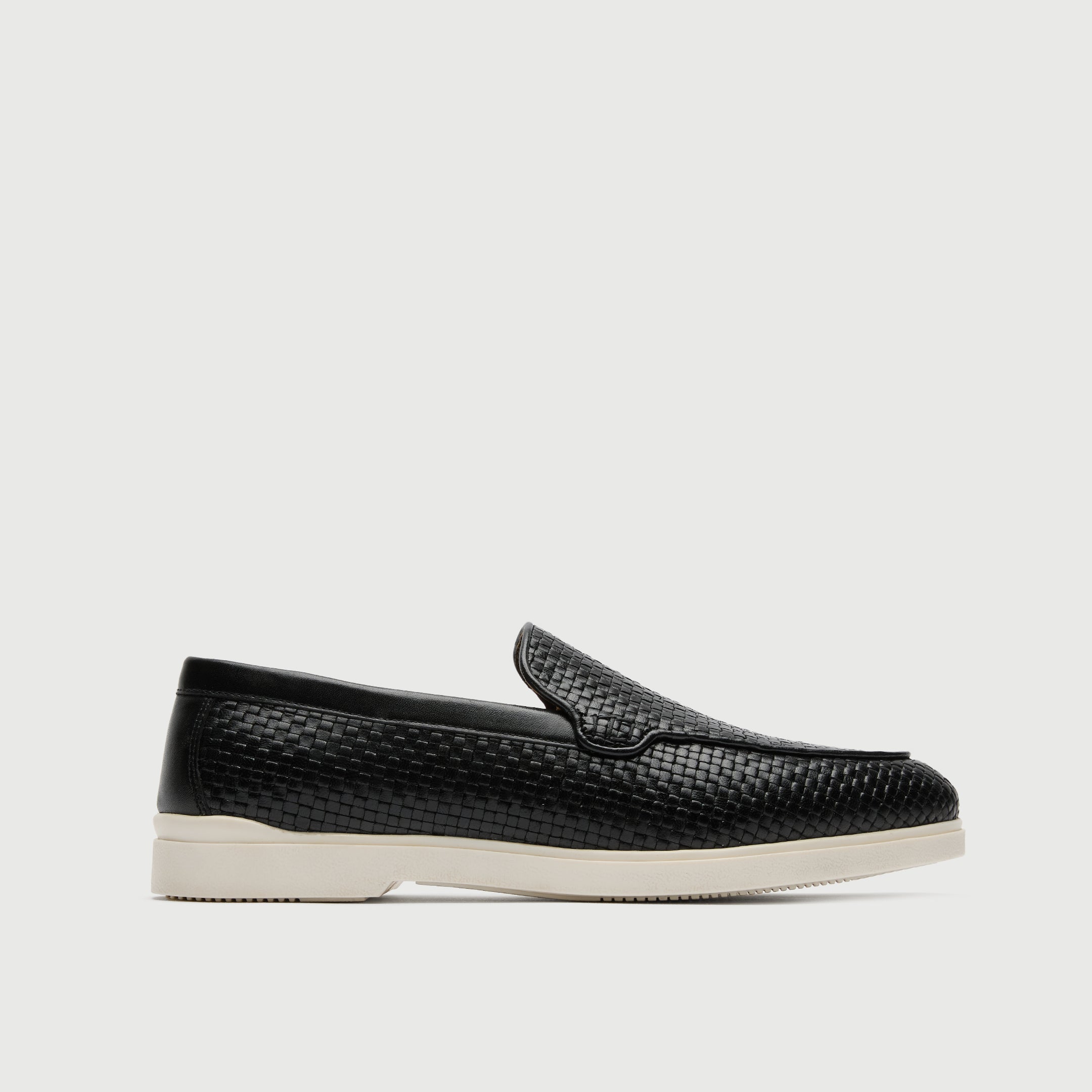 Walk London Mens Joshua Slip On in Black Woven Leather