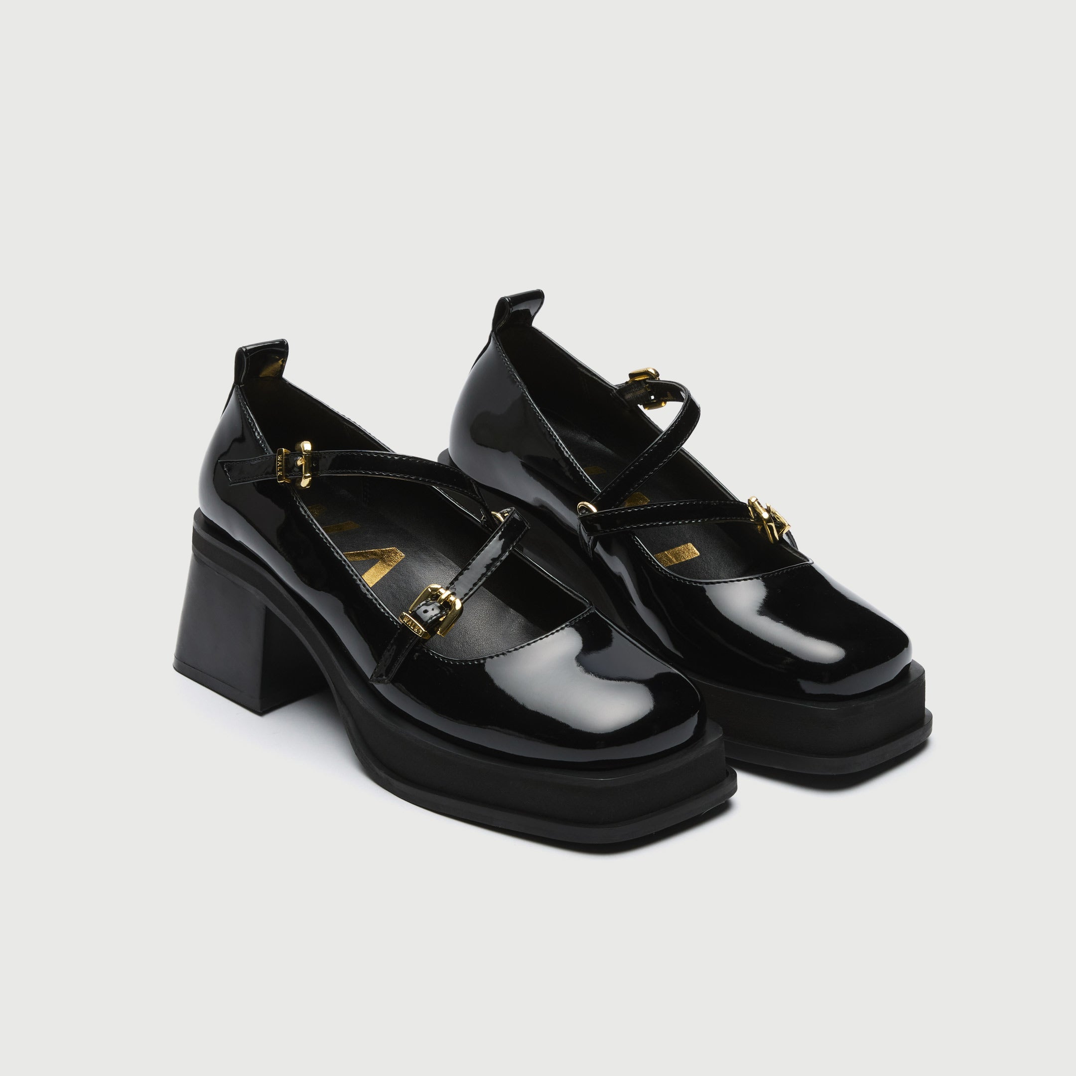 Walk London Womens Lily Ballerina in Patent Black Leather