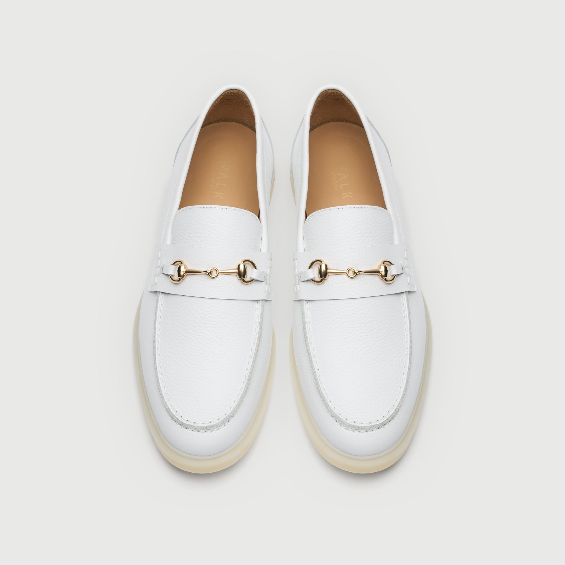 Walk London Mens Monte Carlo Trim Loafer in White Grain Leather