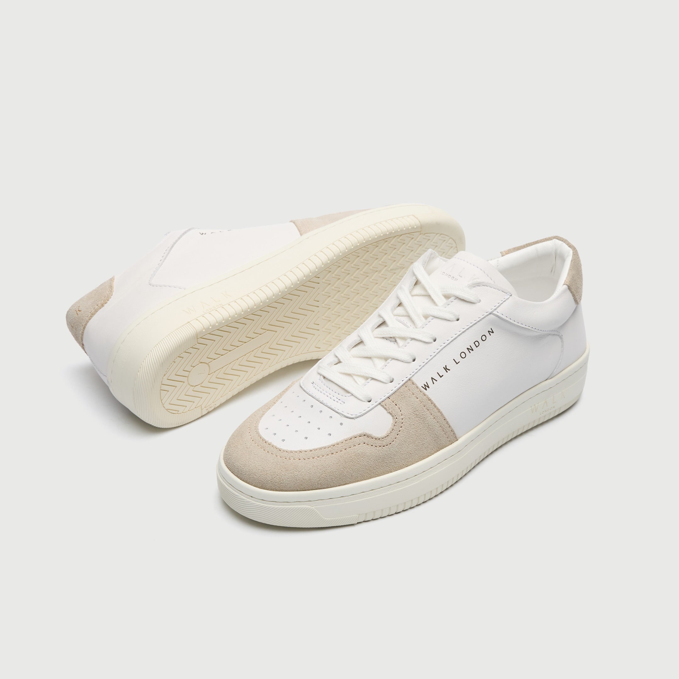 WALK London Mens Neo Sneaker in White Leather and Stone Suede