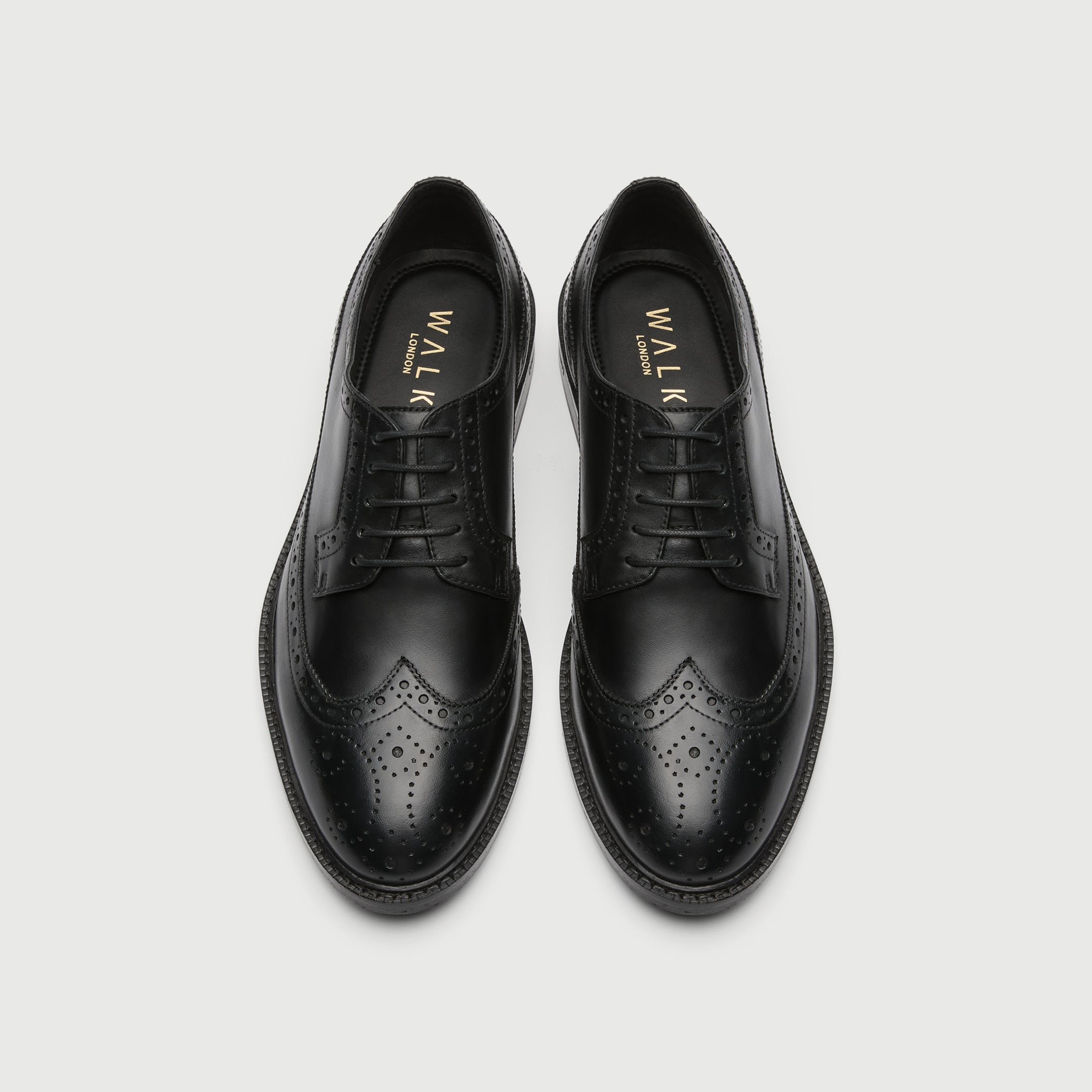 Walk London Mens Oliver Brogue in Black Leather