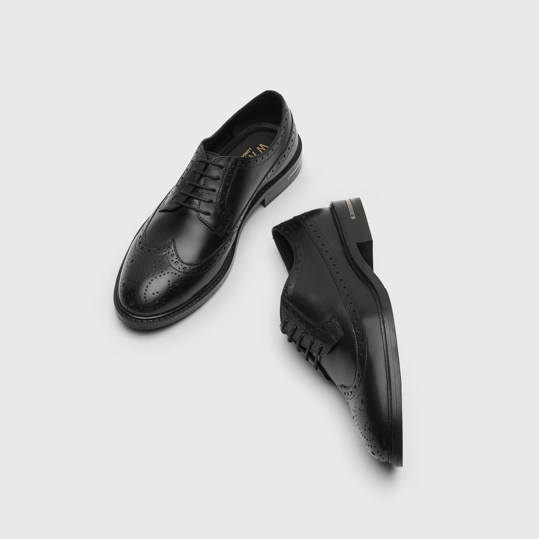 Walk London Mens Oliver Brogue in Black Leather