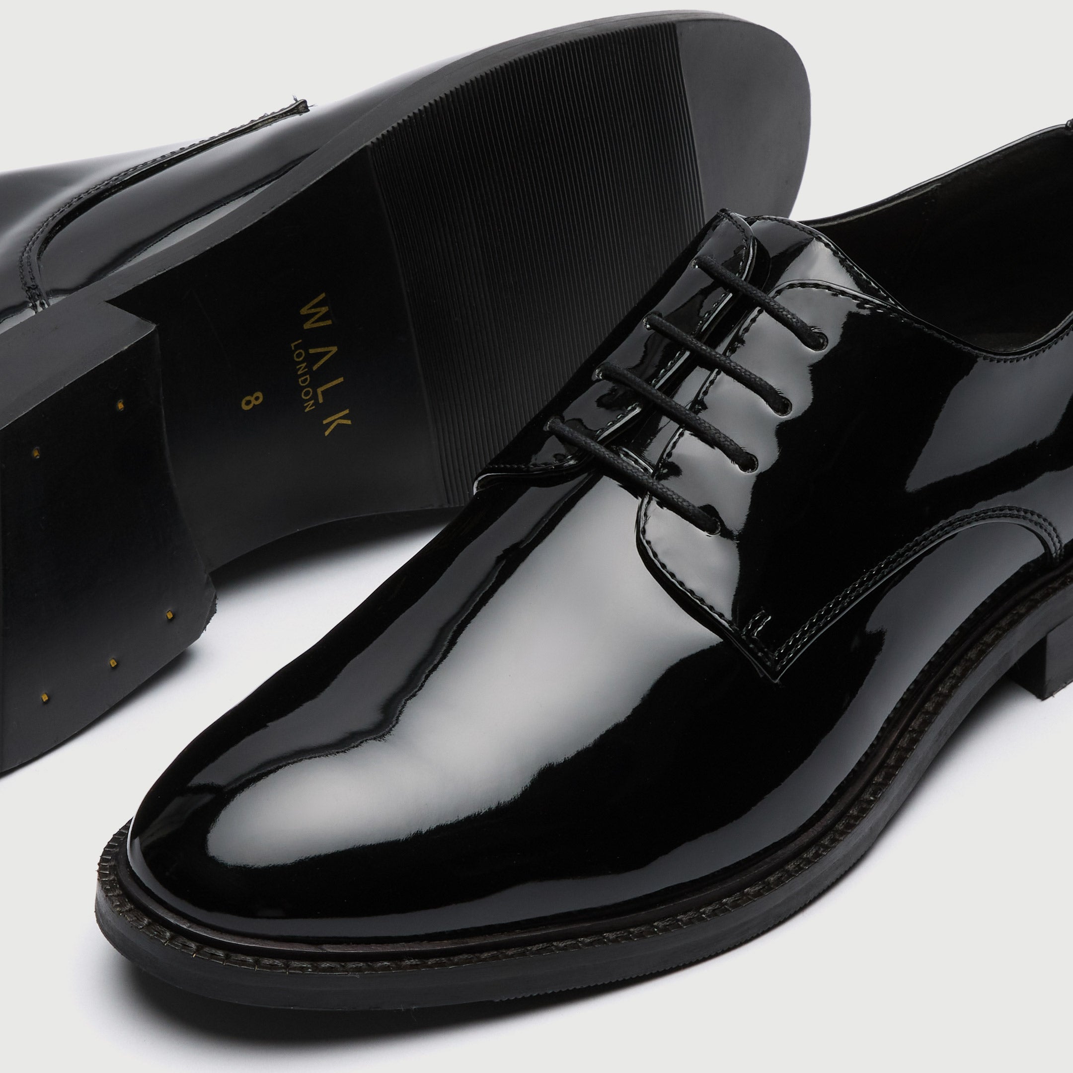 WALK London Men's Oliver Derby Shoe in Black Patent Leather