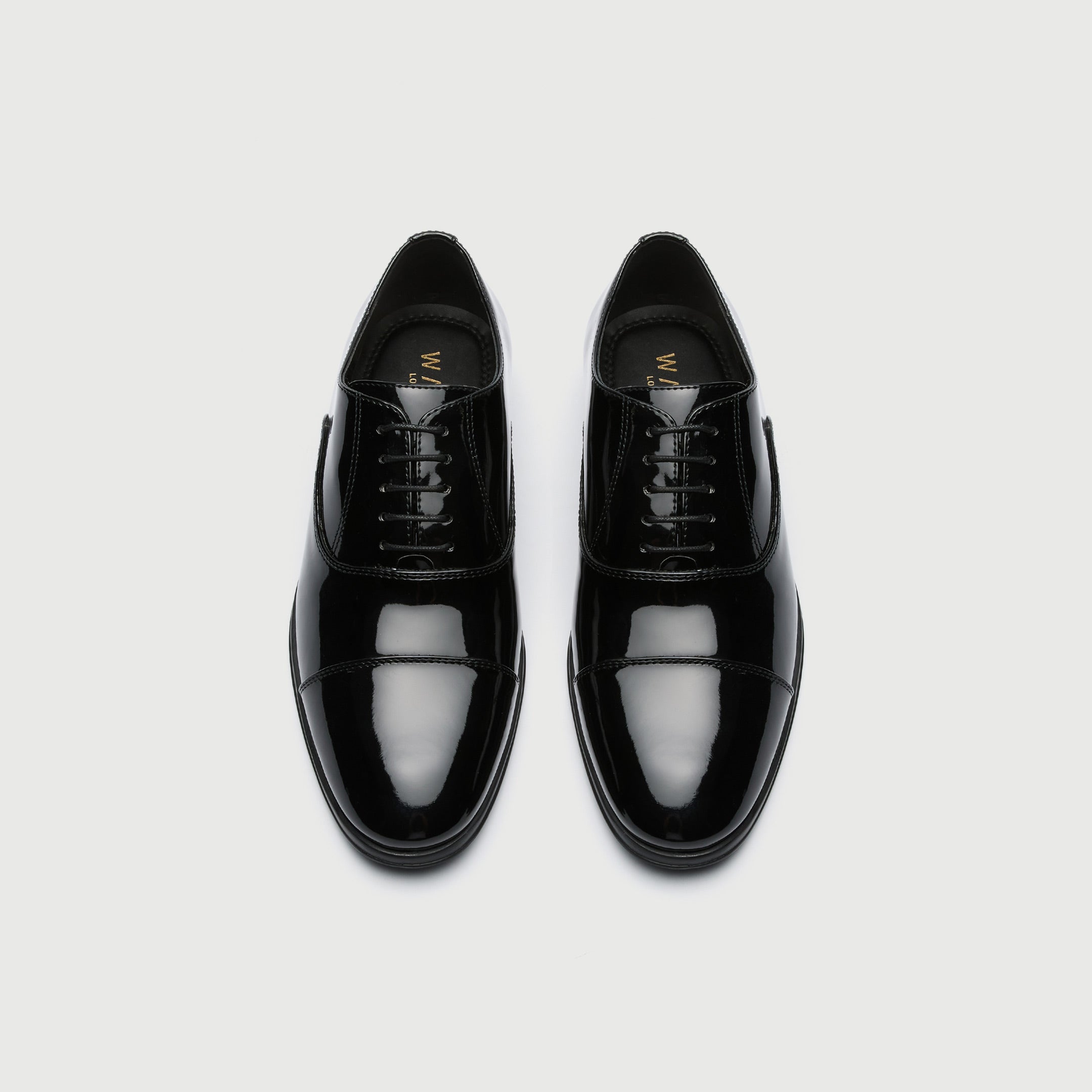 WALK London Mens Oscar Oxford Toe Cap in Black Patent Leather