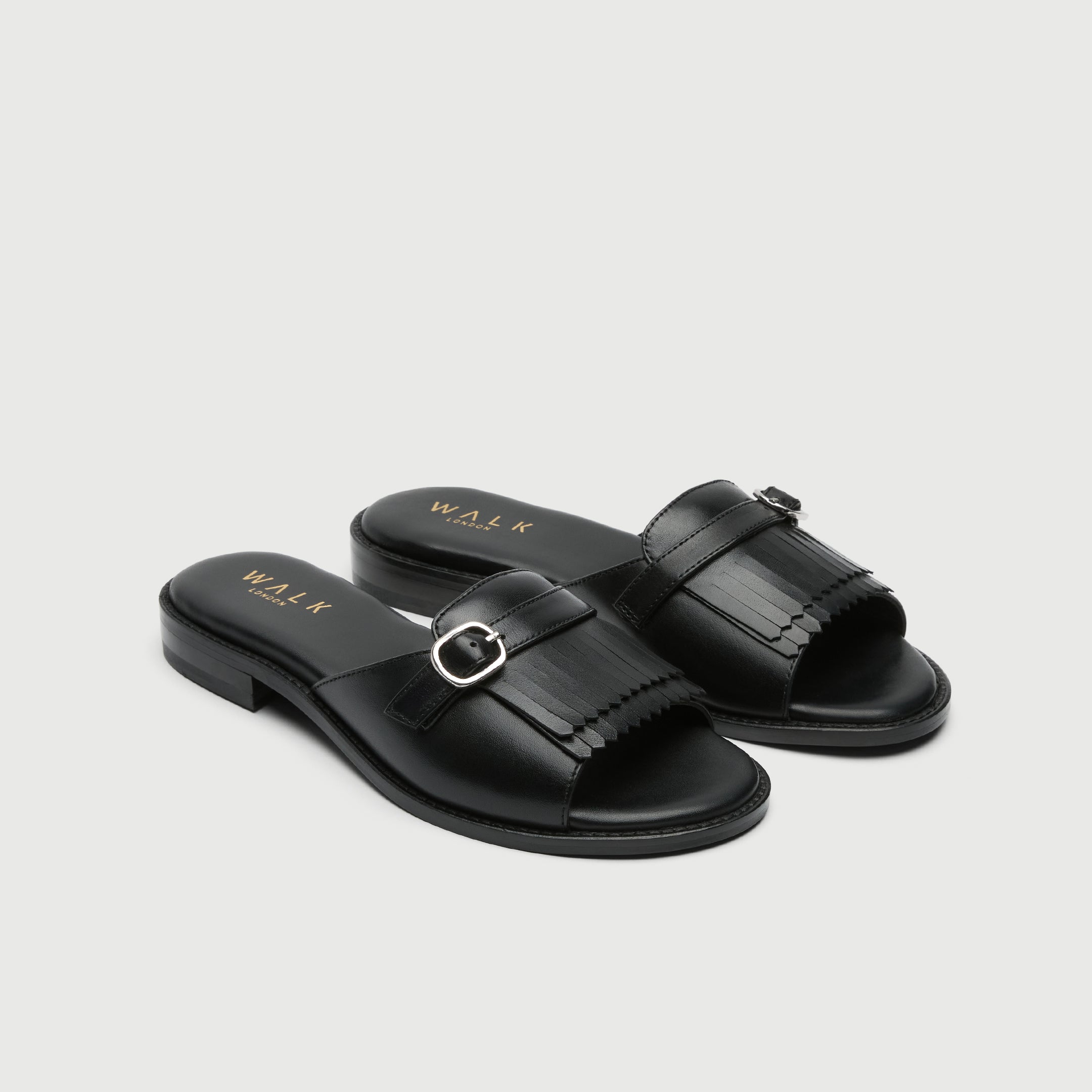 Walk London Womens Portofino Sandal in Black Leather