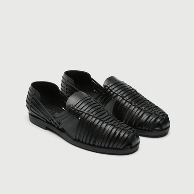 Walk London Mens Harry Weave Slip On in Black Leather