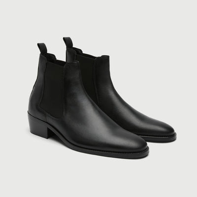 Walk London Mens Hoxton Cuban Heel Chelsea Boot in Black Leather