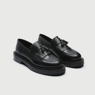 WALK London Mens Jagger Tassel Loafer in Black Leather