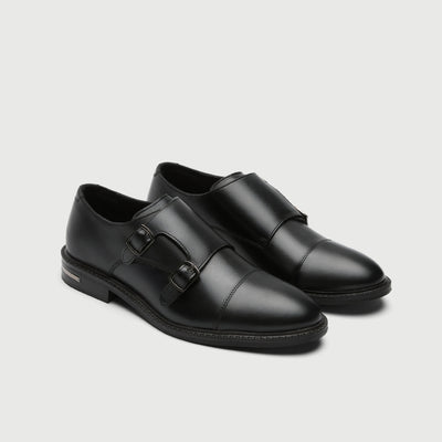 Walk London Mens Oliver Monk Strap Shoe in Black Leather