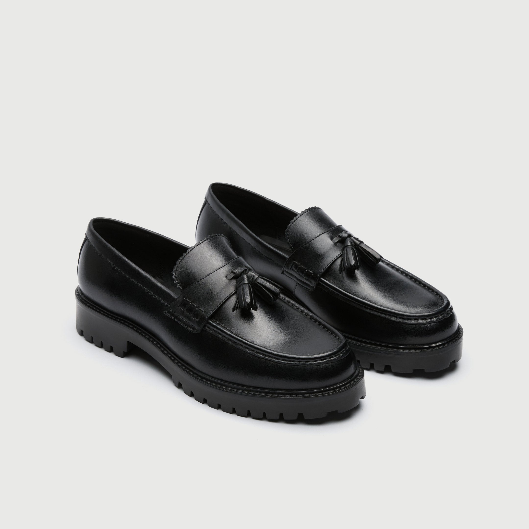 WALK London Men's Sean Tassel Loafer in Black Leather