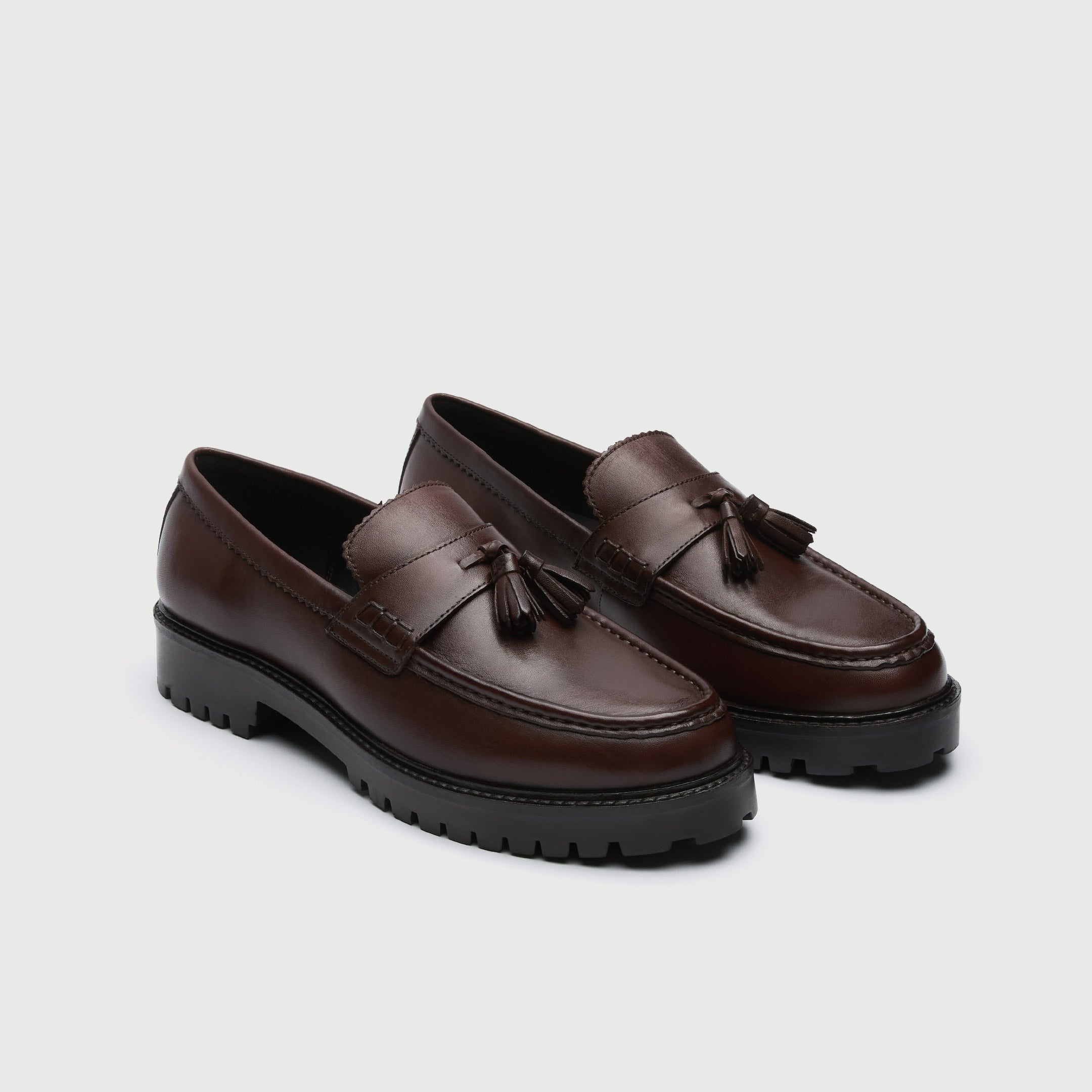 WALK London Men's Sean Tassel Loafer in Brown Leather