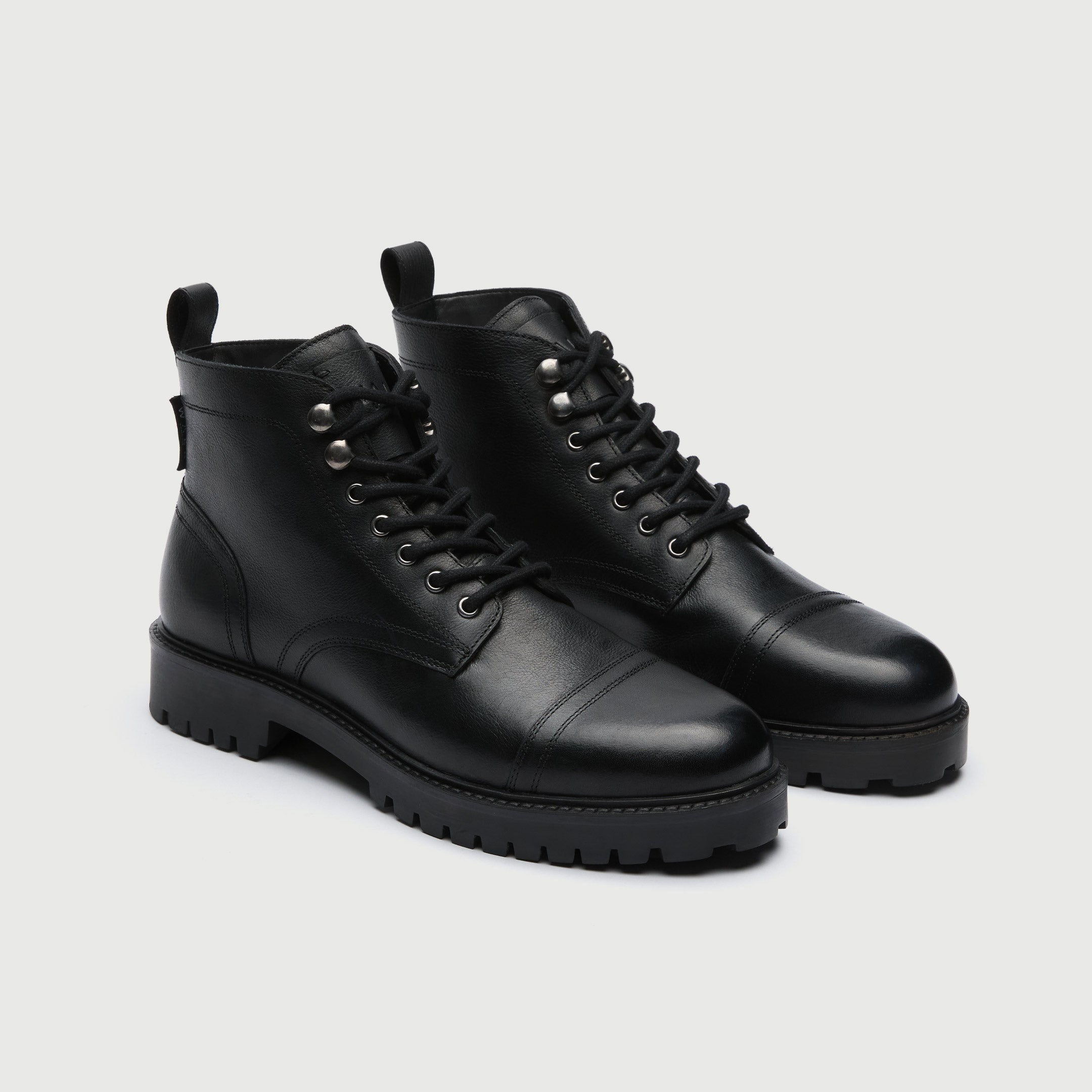 Walk London Mens - Sean Toe Cap Boot - Black Leather